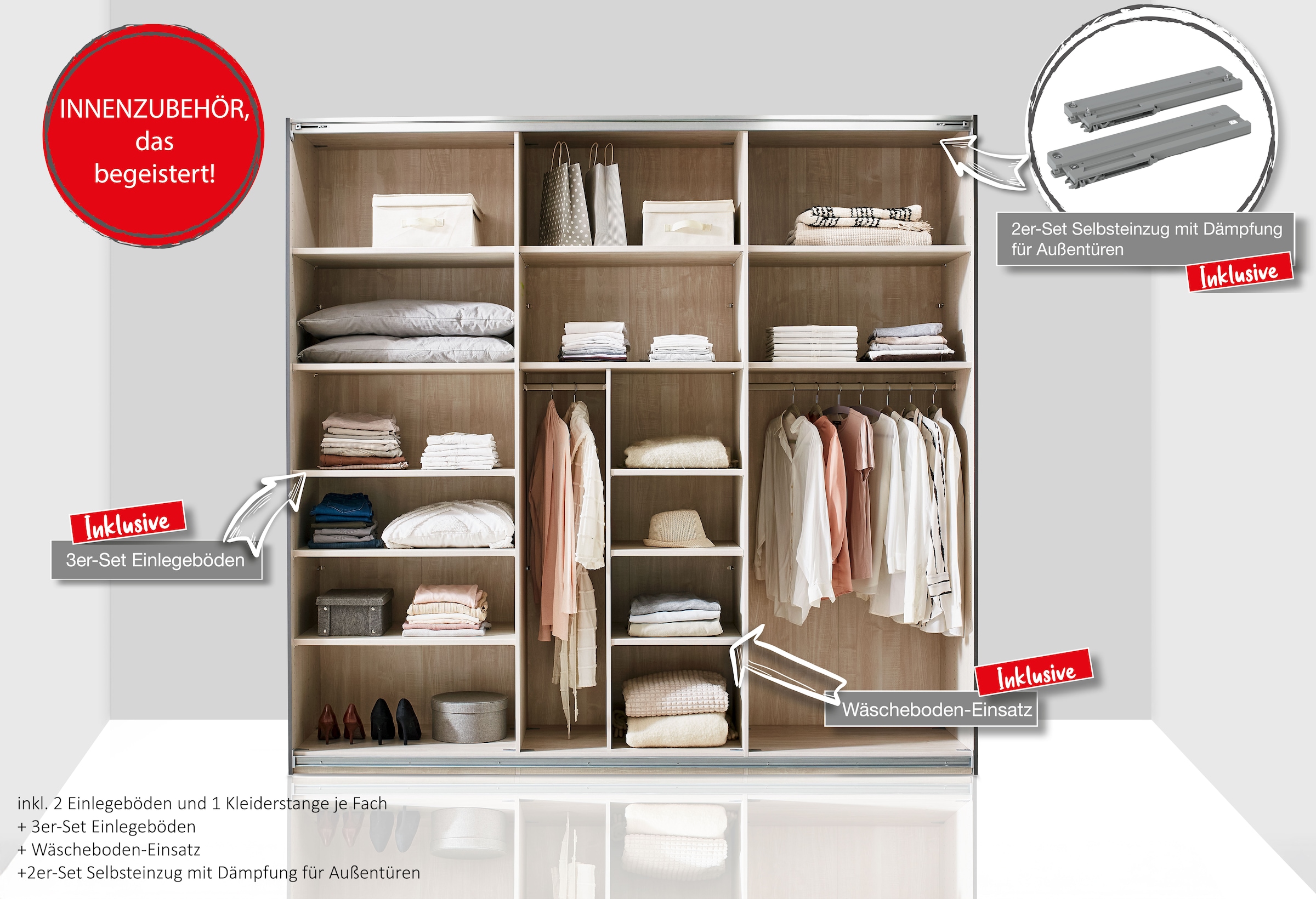 WIEMANN Armoire à portes coulissantes »Phoenix, Made in Germany, modernes Design, Highlight, Blickfang« Viele Farbkombinationen, in 4 Breiten und in 2 Höhen erhältlich,  maximaler Staurraum, inkl.Einlegeböden, Wäscheböden u. Dämpfer