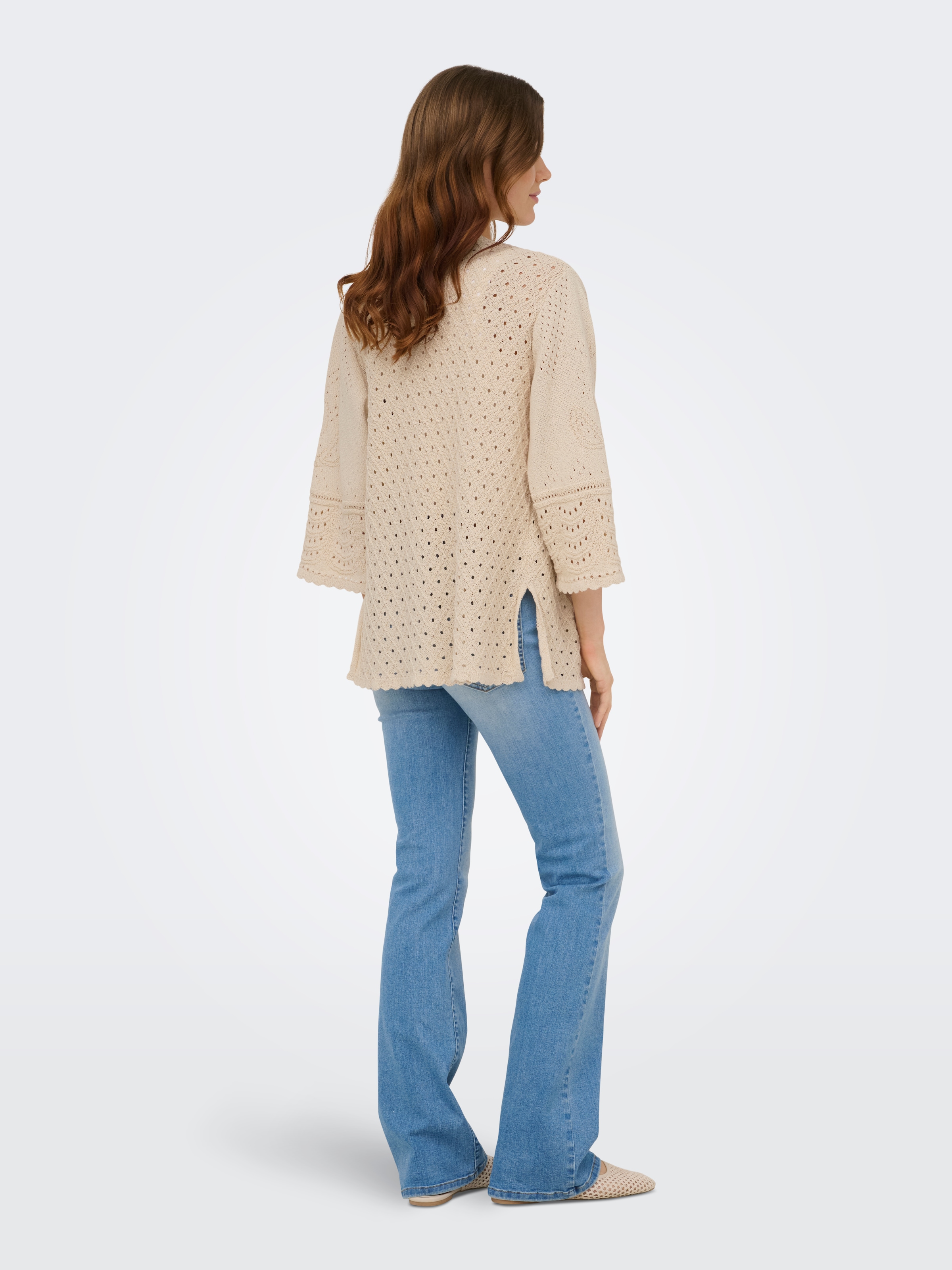 ONLY Veste en tricot »ONLLUZA 3/4 V-NECK LONG KIMONO KNT« Mélange de coton, coupe régulière, col en V