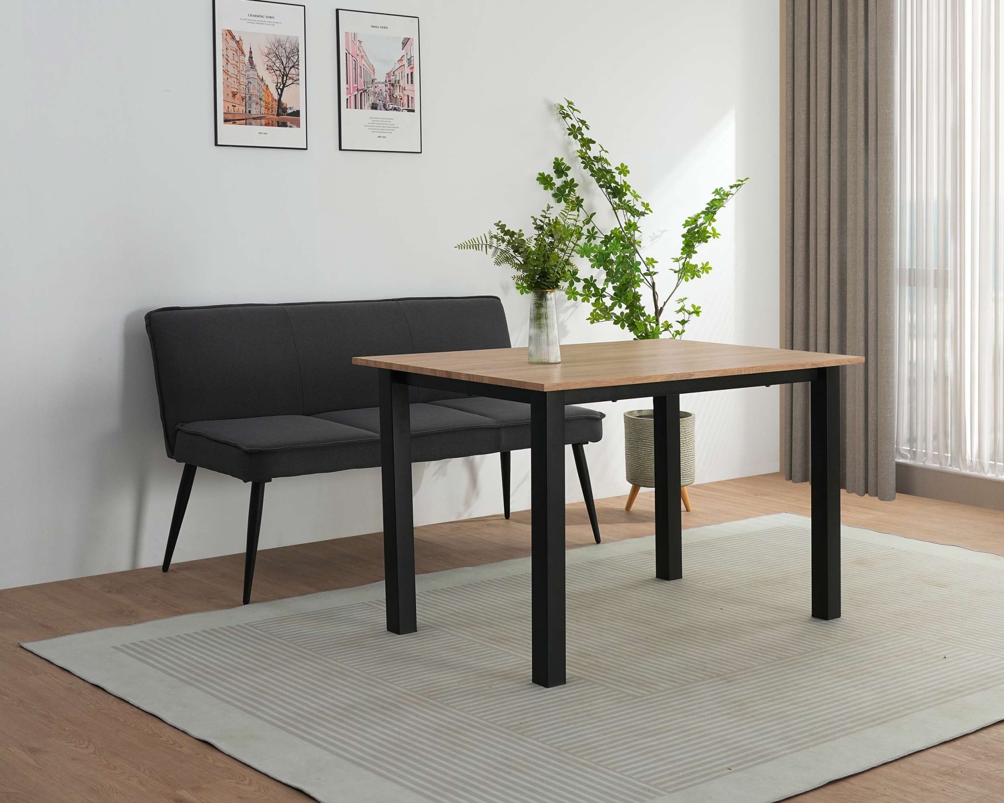 GOODproduct Banc de salle à manger »Ianna« schwarze Metallbeine, pflegeleichtem Webstoff Bezug, Breite 140 cm