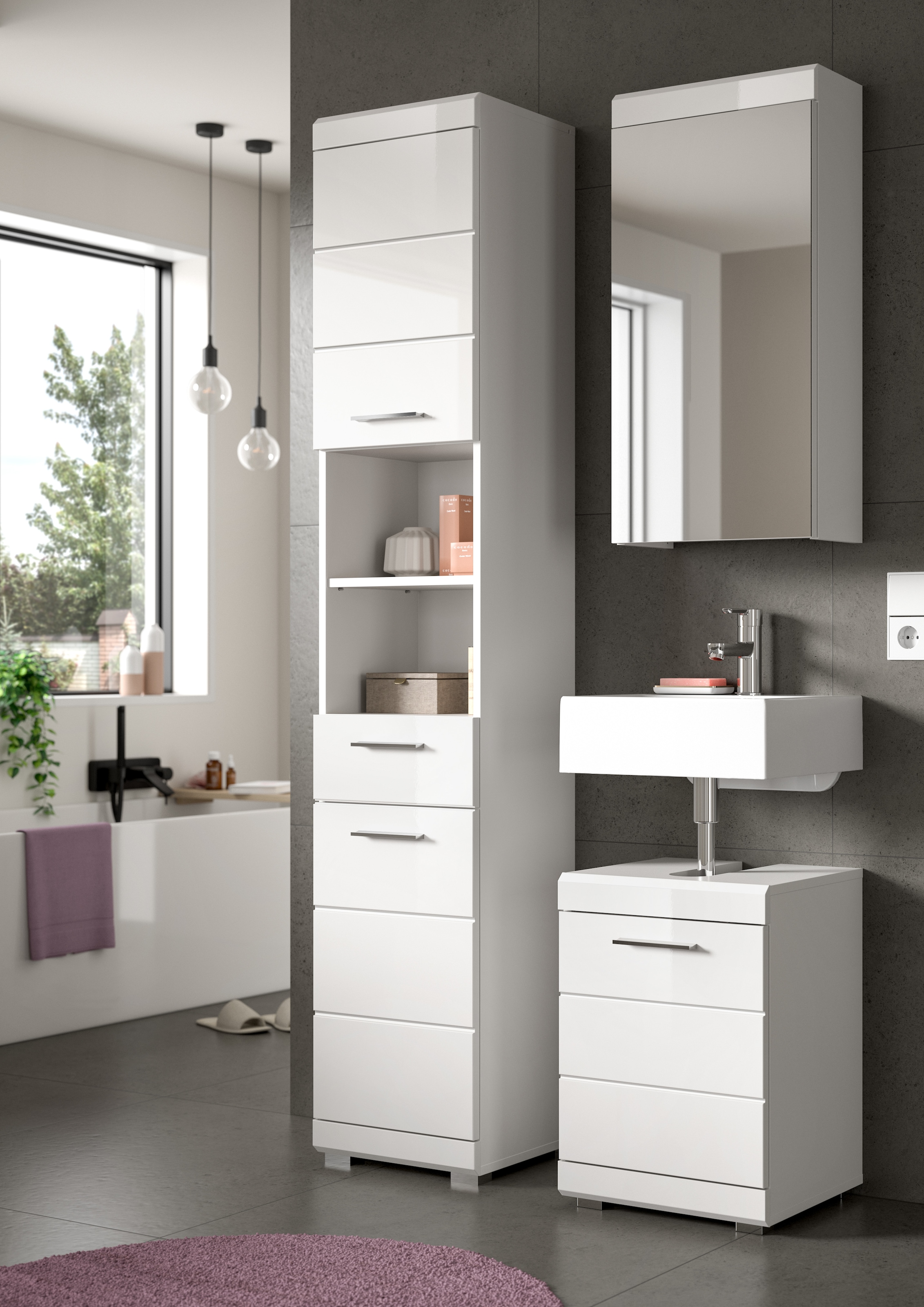 welltime Badmöbel-Set »SIENA, 3-tlg., Waschbeckenunterschrank, Spiegelschrank & Hochschrank«