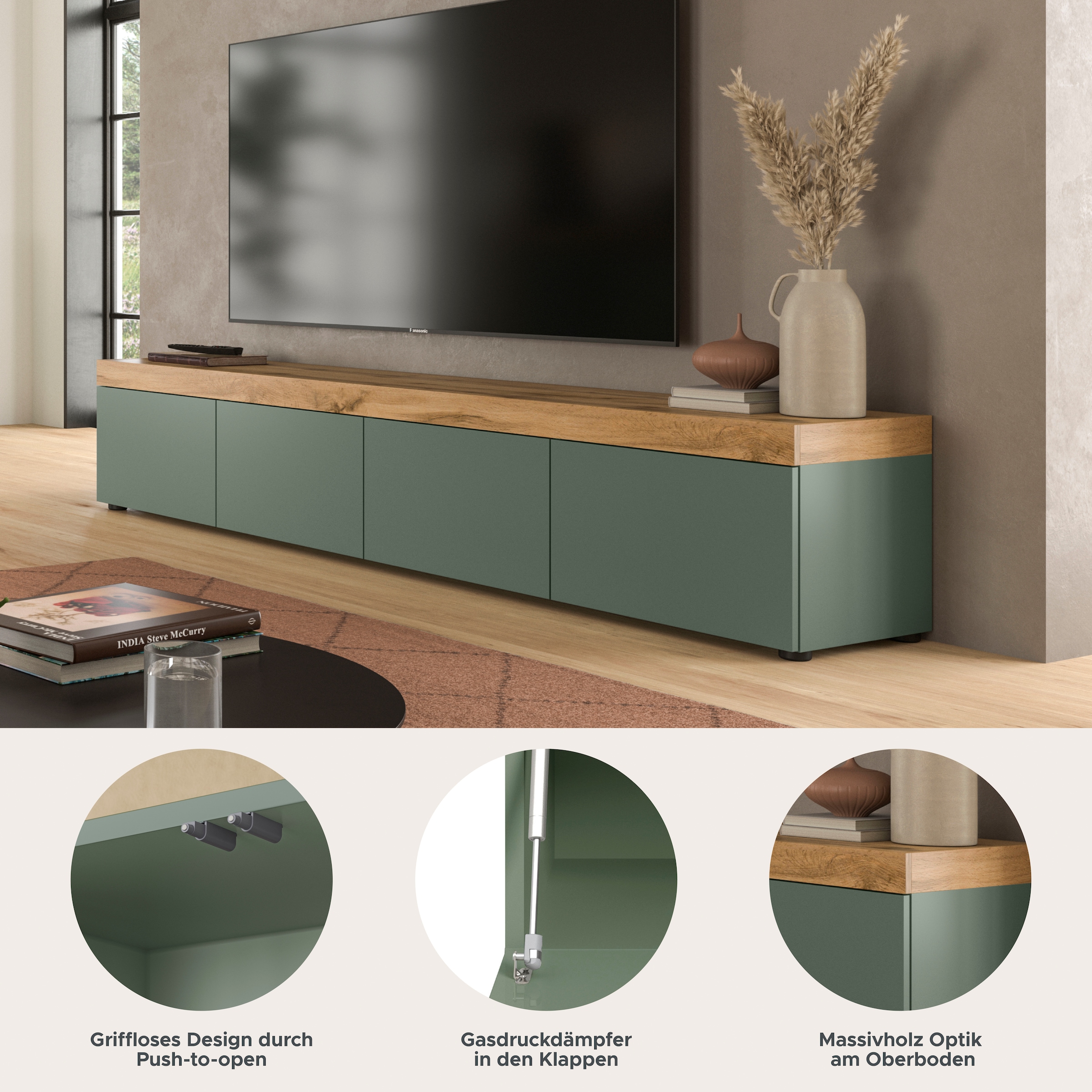 GOODproduct Lowboard »MAMBO, TOPSELLER!, Breite 200cm, 4 Klappen, stehend oder hängend« 2 farbige Ausführung, in verschiedenen Farben erhältlich, 1 Stk. tlg. Lowboard, TV Unterschrank, Tv-Schrank, Wohnzimmer