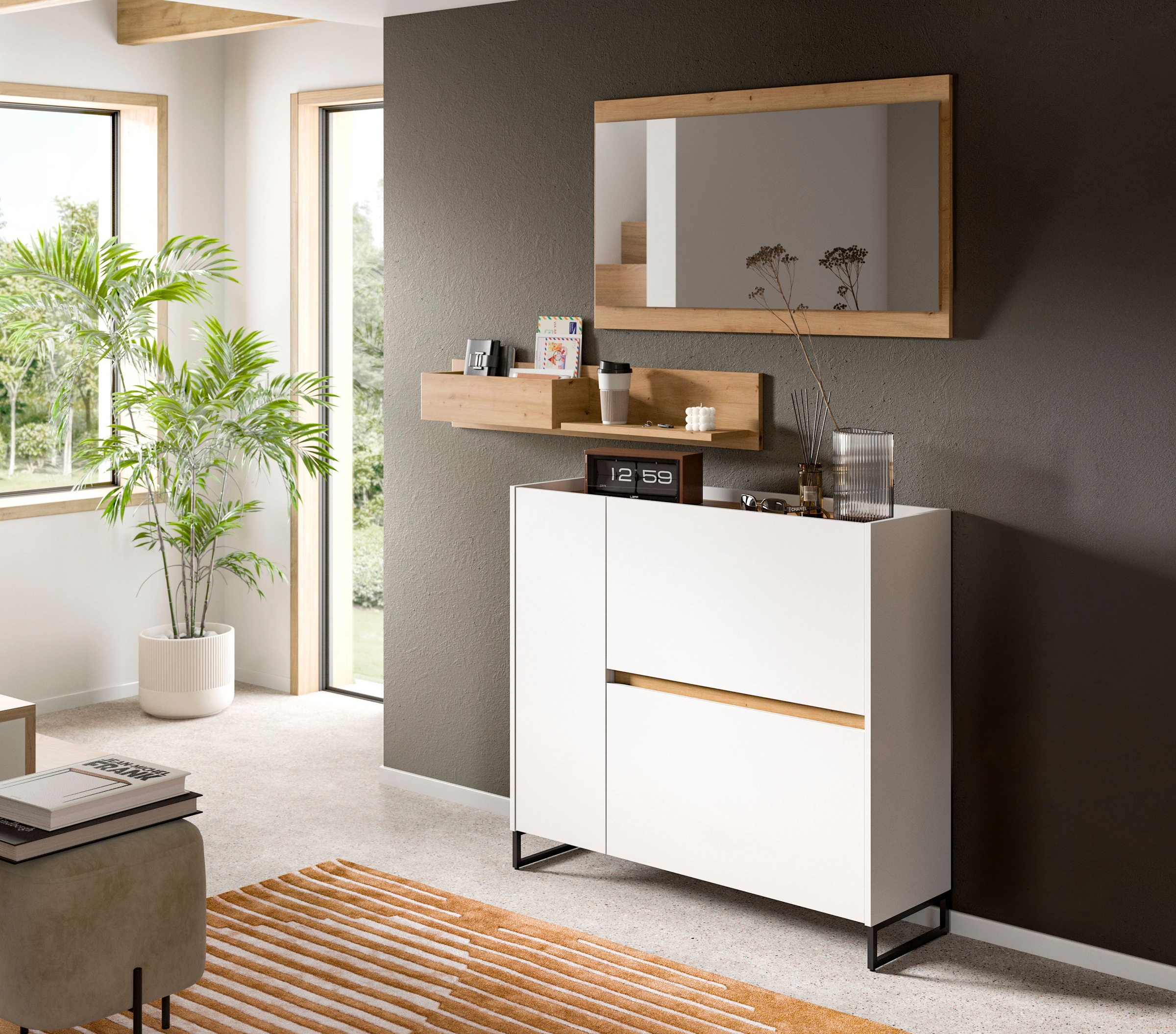 INOSIGN Garderoben-Set »EVRID, 3-teilig, Breite 140 cm, individuell stellbar & erweiterbar« best. aus: Kommode, Wandboard & Spiegel, 3 Stk. tlg.