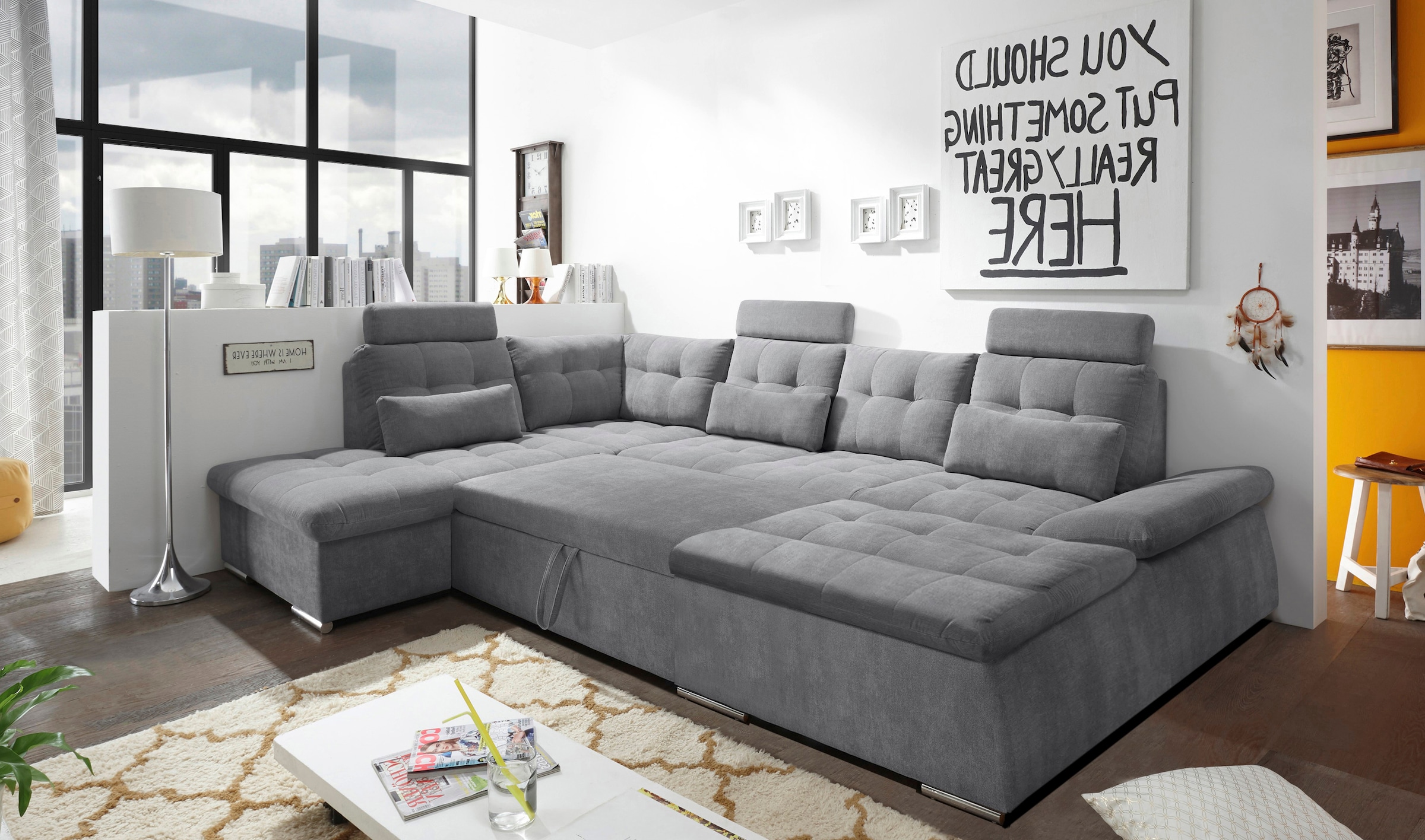 ED EXCITING DESIGN Paysage de salon »Nalo U-Form mit Bettfunktion, Bettkasten« réglage des accoudoirs, appuie-têtes & 3 coussins lombaires