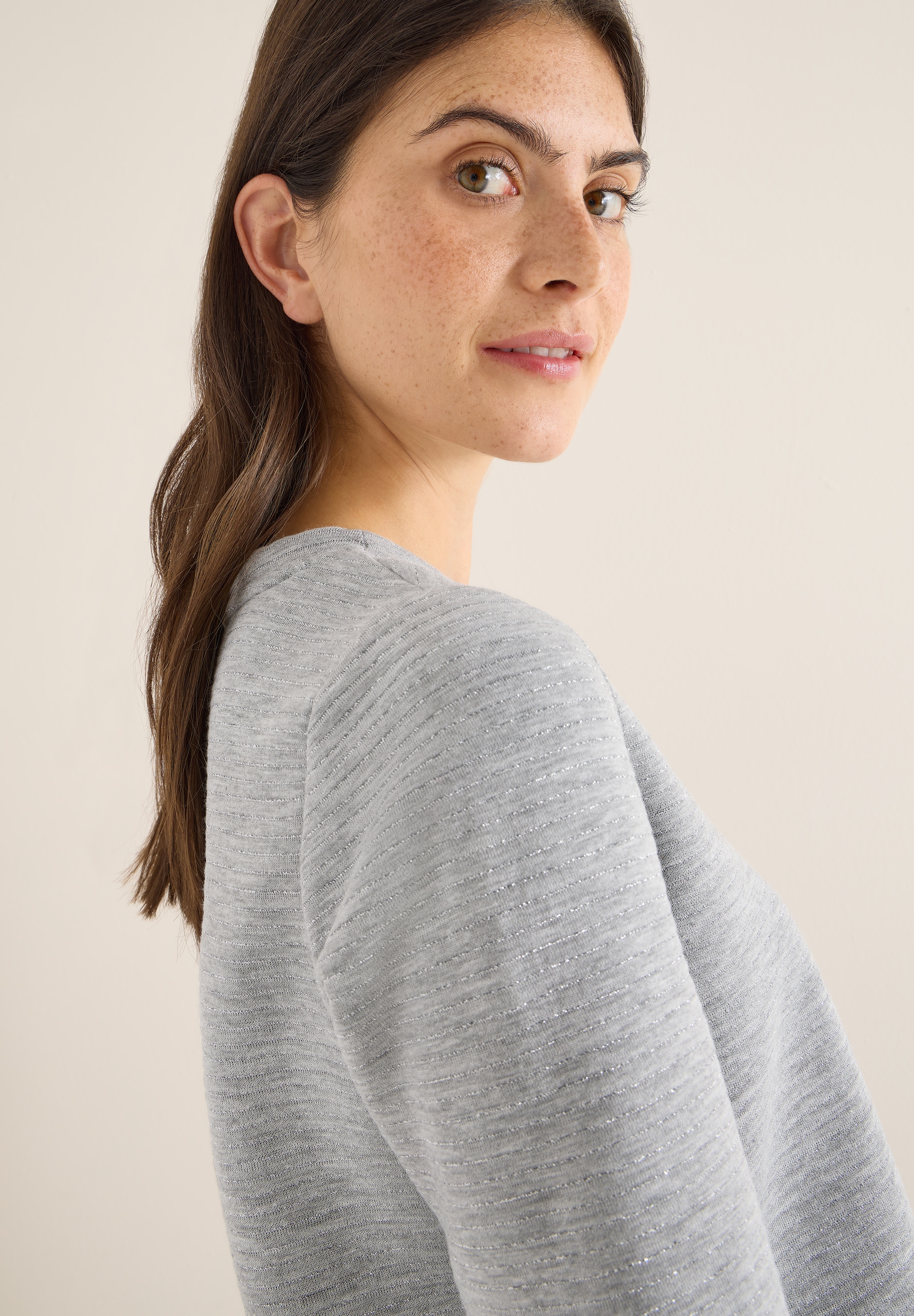 Cecil T-shirt à manches longues im Melange-Look und mit Glitzer-Details