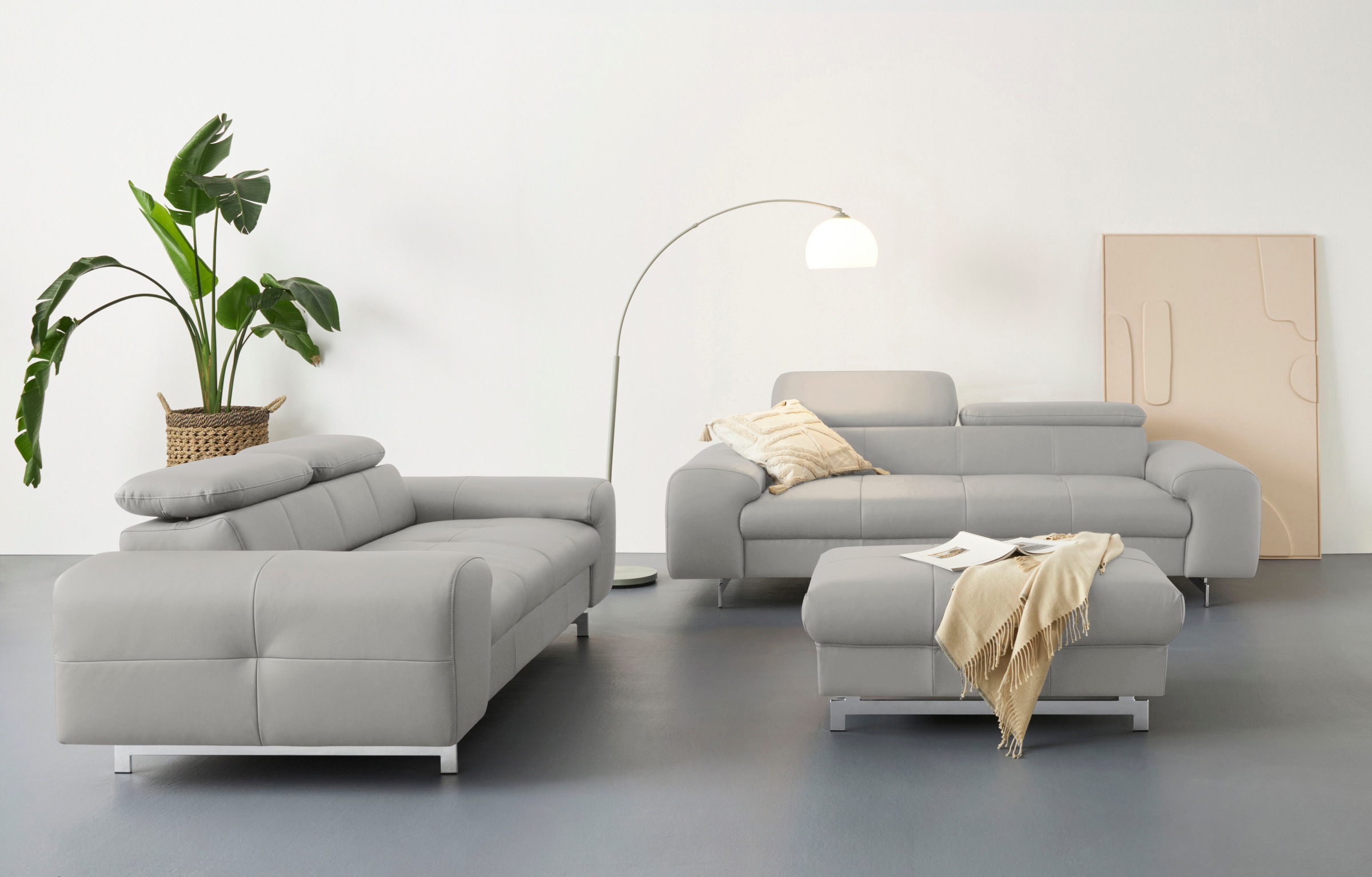 COTTA 3-Sitzer »Chef« Big-Sofa mit Kopfteilverstellung, edle Metallkufen