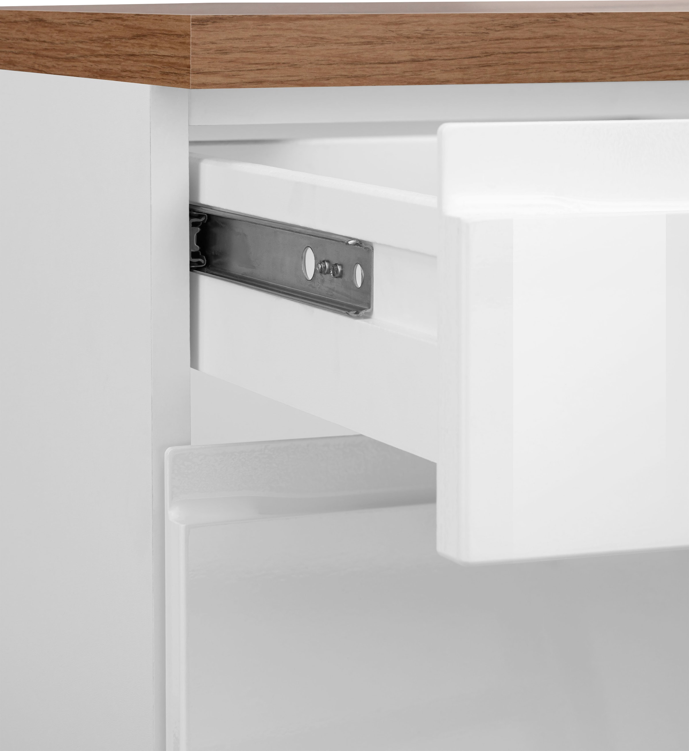 KOCHSTATION Kitchenette »KS-Virginia,neu in verbesserter Ausführung« plan de travail épaisseur 38 mm, rangement, fermeture douce,  largeur 300 cm, soft-close, sans appareils électriques