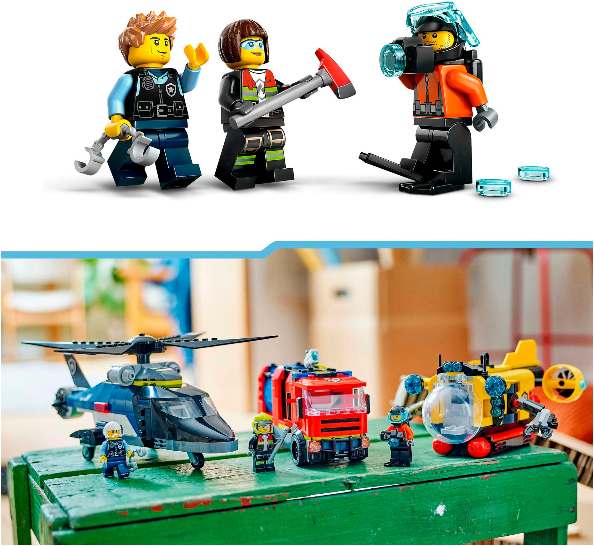 LEGO® Pions de construction »Kombinationsset mit Hubschrauber, Löschauto und U-Boot (60462)« LEGO City; Made in Europe