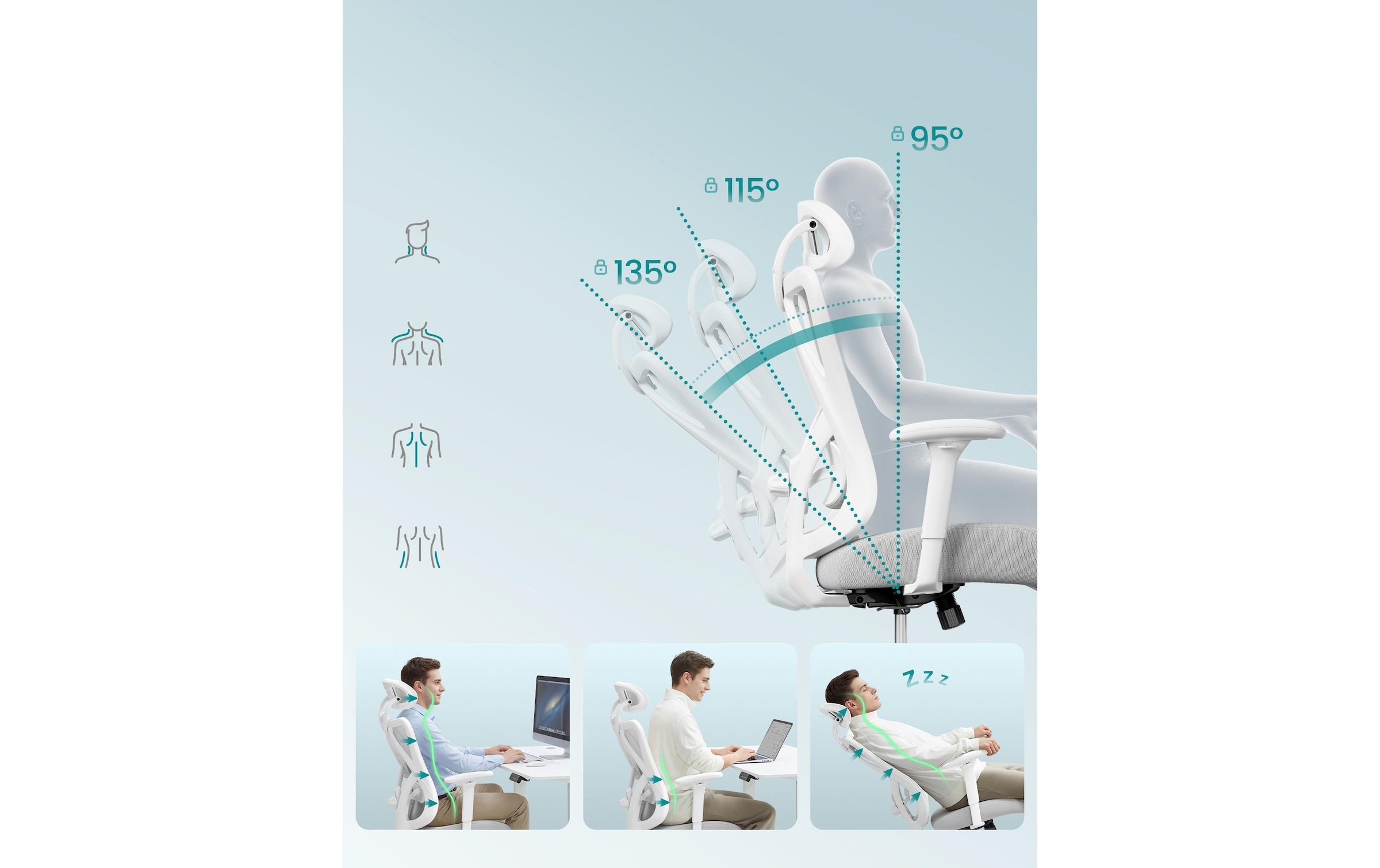 SONGMICS Chaise de bureau »mit verstellbarer Lendenstütze und Kopfstütze« ()
