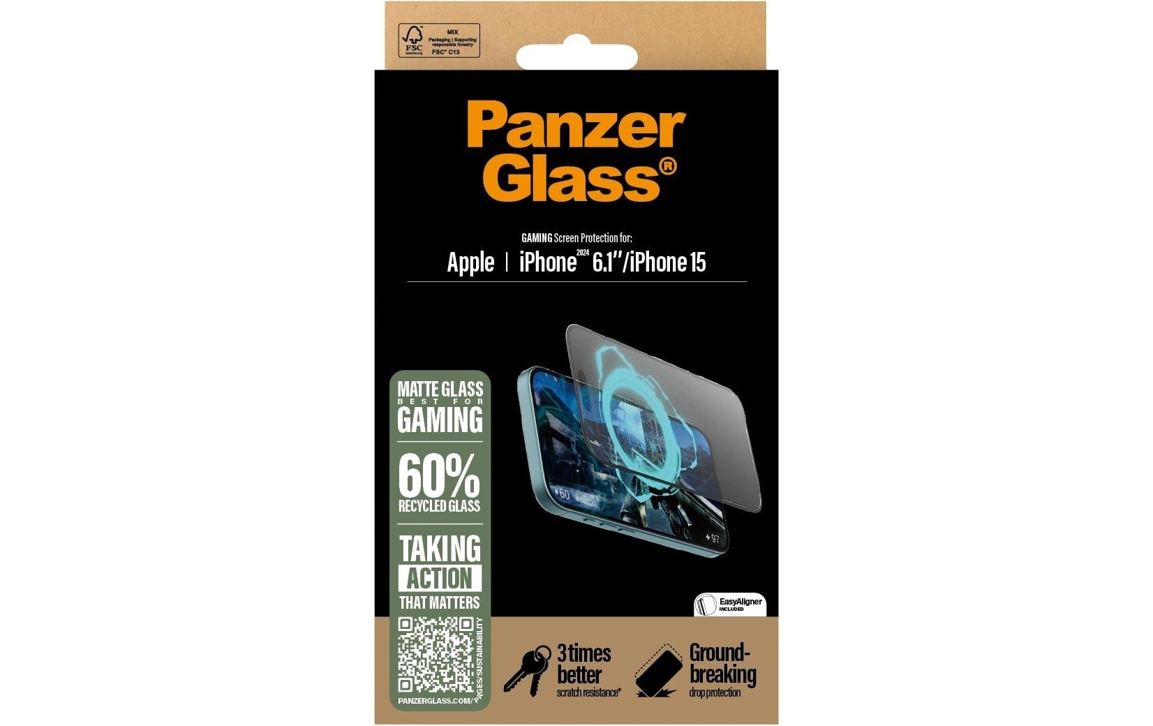 PanzerGlass Displayschutzglas »Ultra Wide Fit Gaming iPhone 16« für iPhone 16 1 Stk. tlg.