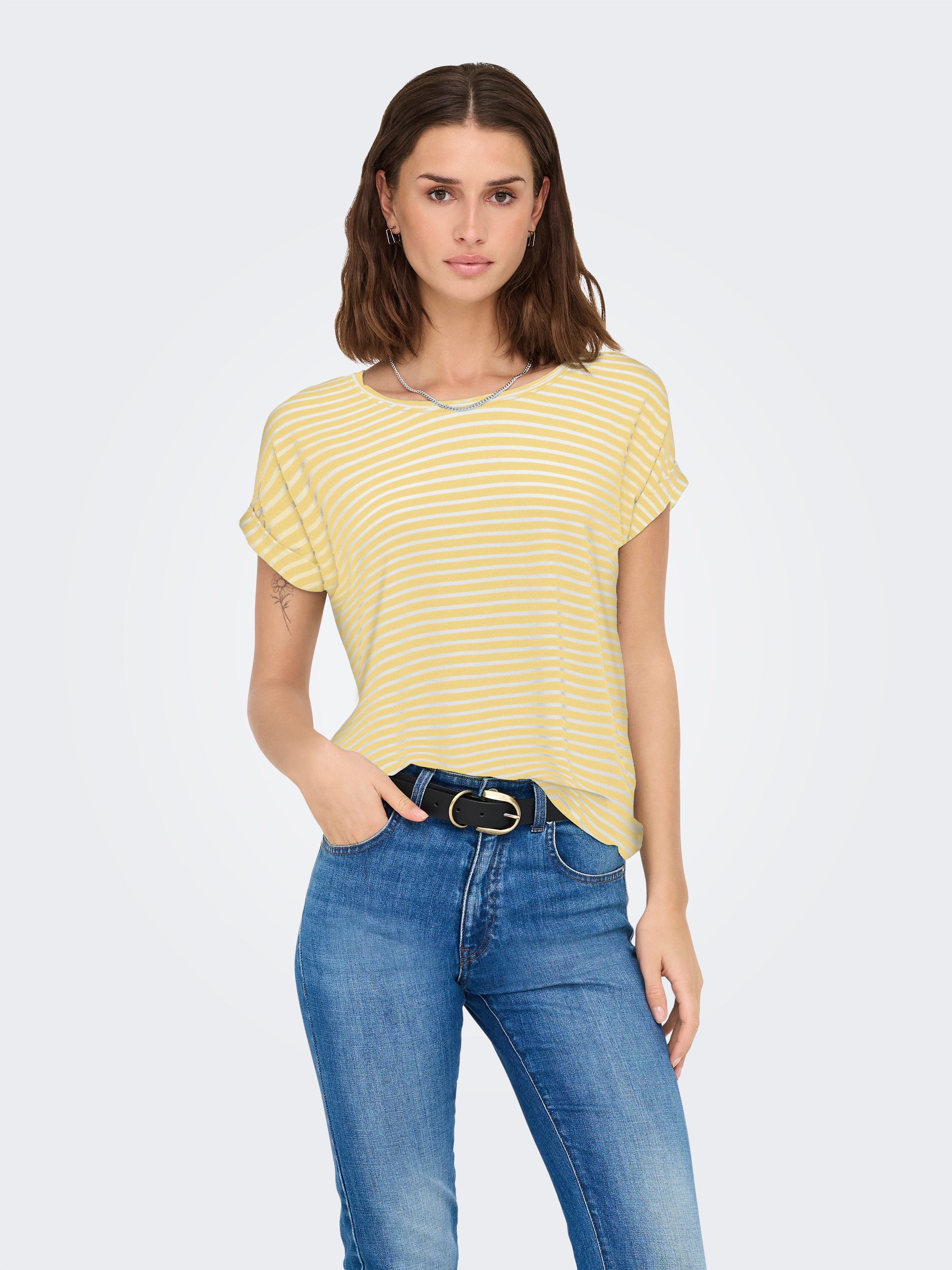ONLY Kurzarmshirt »ONLMOSTER STRIPE S/S O-NECK TOP JRS NOOS« gestreift, lässig geschnitten, Jersey, Rundhals, Viskosemischung