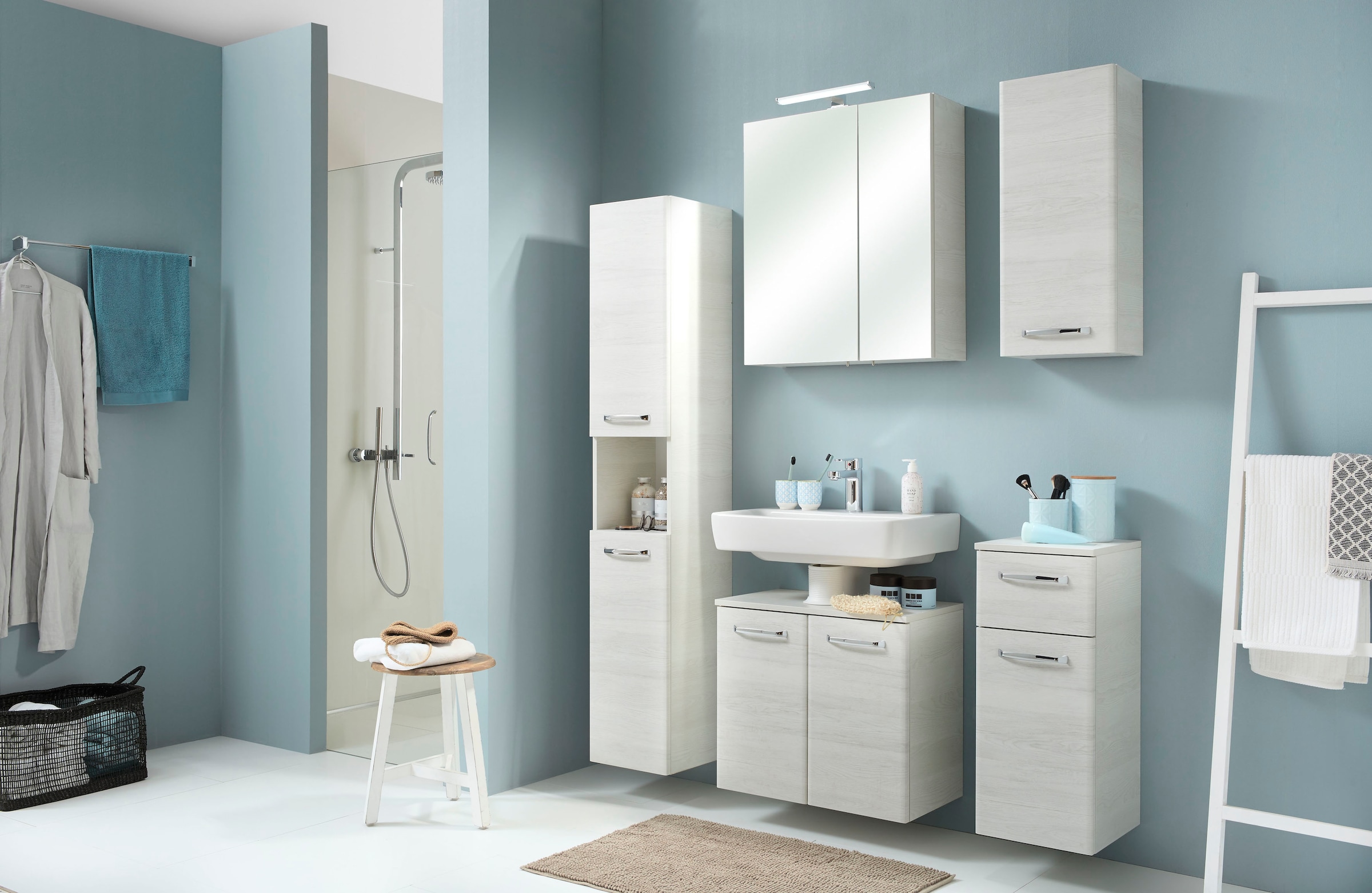 Saphir Armoire suspendue »Quickset Wand-Badschrank 30 cm breit mit 1 Tür und 2 Glas-Einlegeböden« armoire suspendue de salle de bain avec amortisseur de porte, poignées chromées brillantes