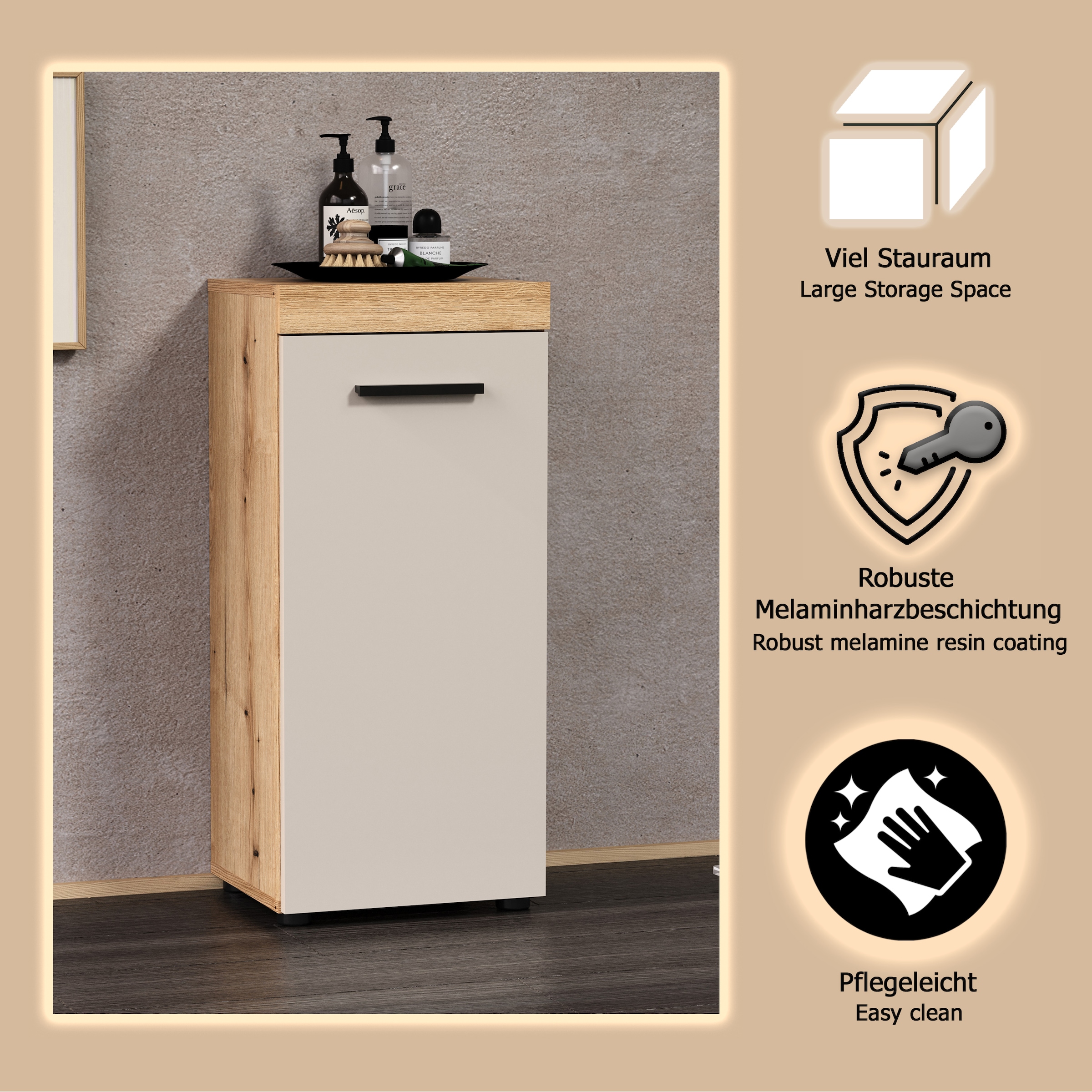 welltime Badkommode »Isera« 1 Stk. tlg. Unterschrank mit 1 Tür und 1 Einlegeboden – (B/T/H) 36/31/81 cm