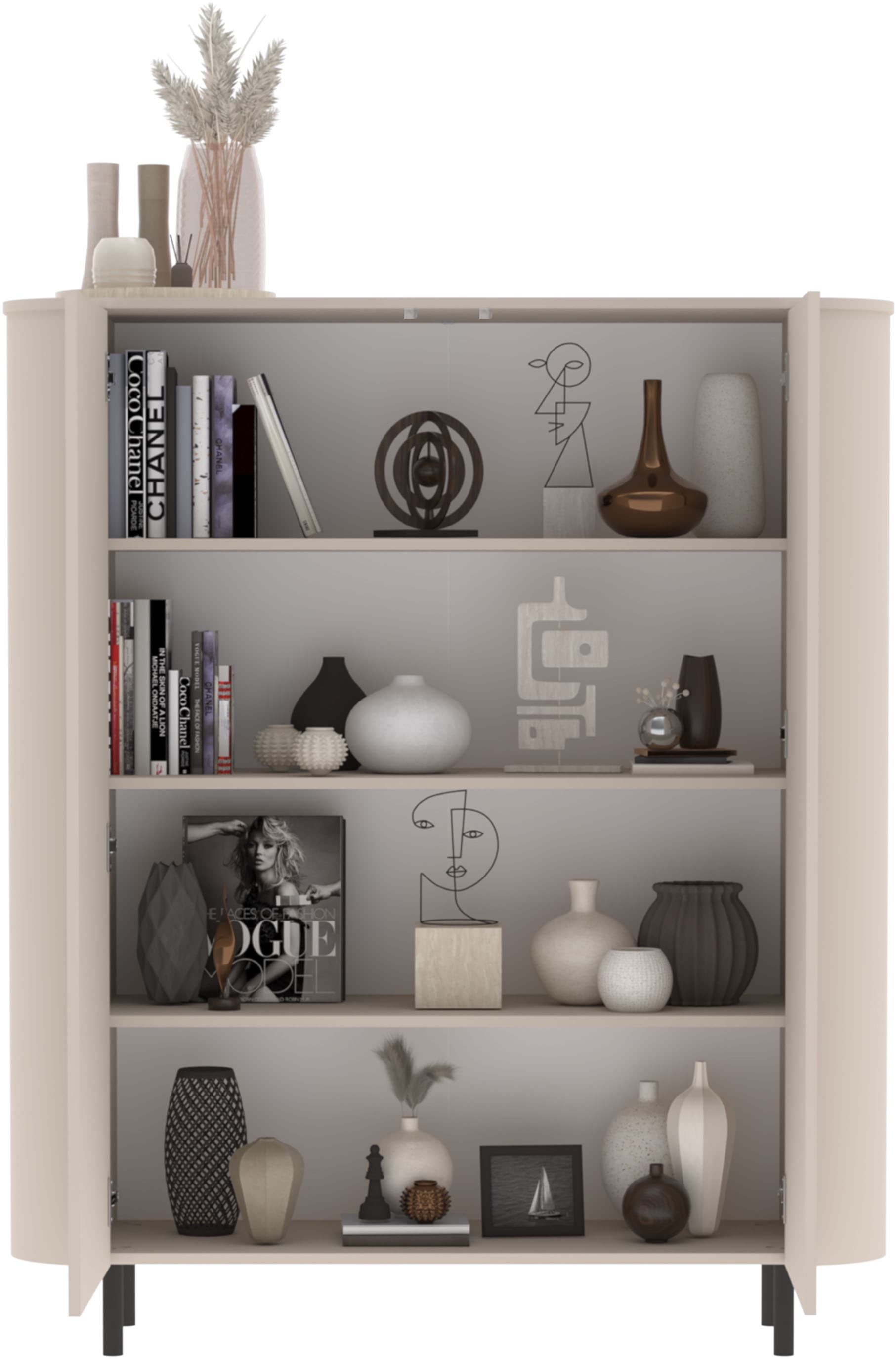 GOODproduct Buffet haut »Lido, B/H 131/154 cm, 2 Türen, Stauraumschrank, Hochkommode« Formgebogenes MDF, Stirnseiten mit Rundung, Push-to-open, Metallfüsse