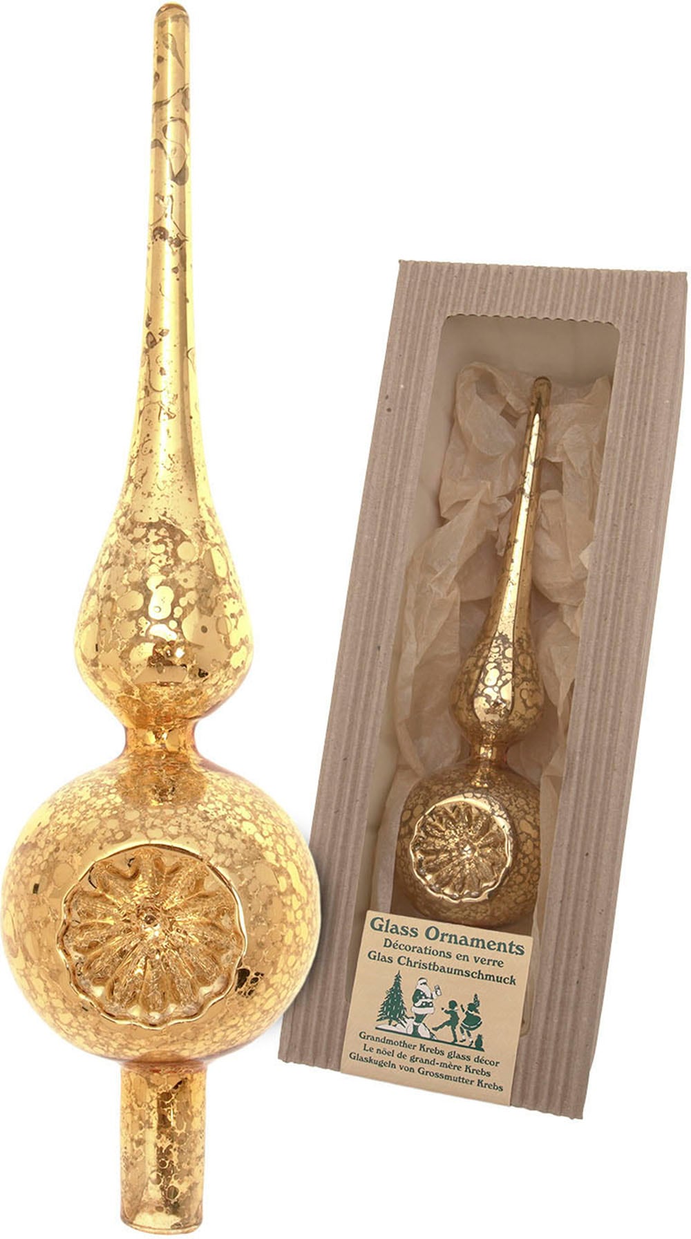 Krebs Glas Lauscha Pointe de sapin de Noël »Antike Mercury Glas Reflexspitze« pointe de sapin en verre, soufflée bouche, faite main