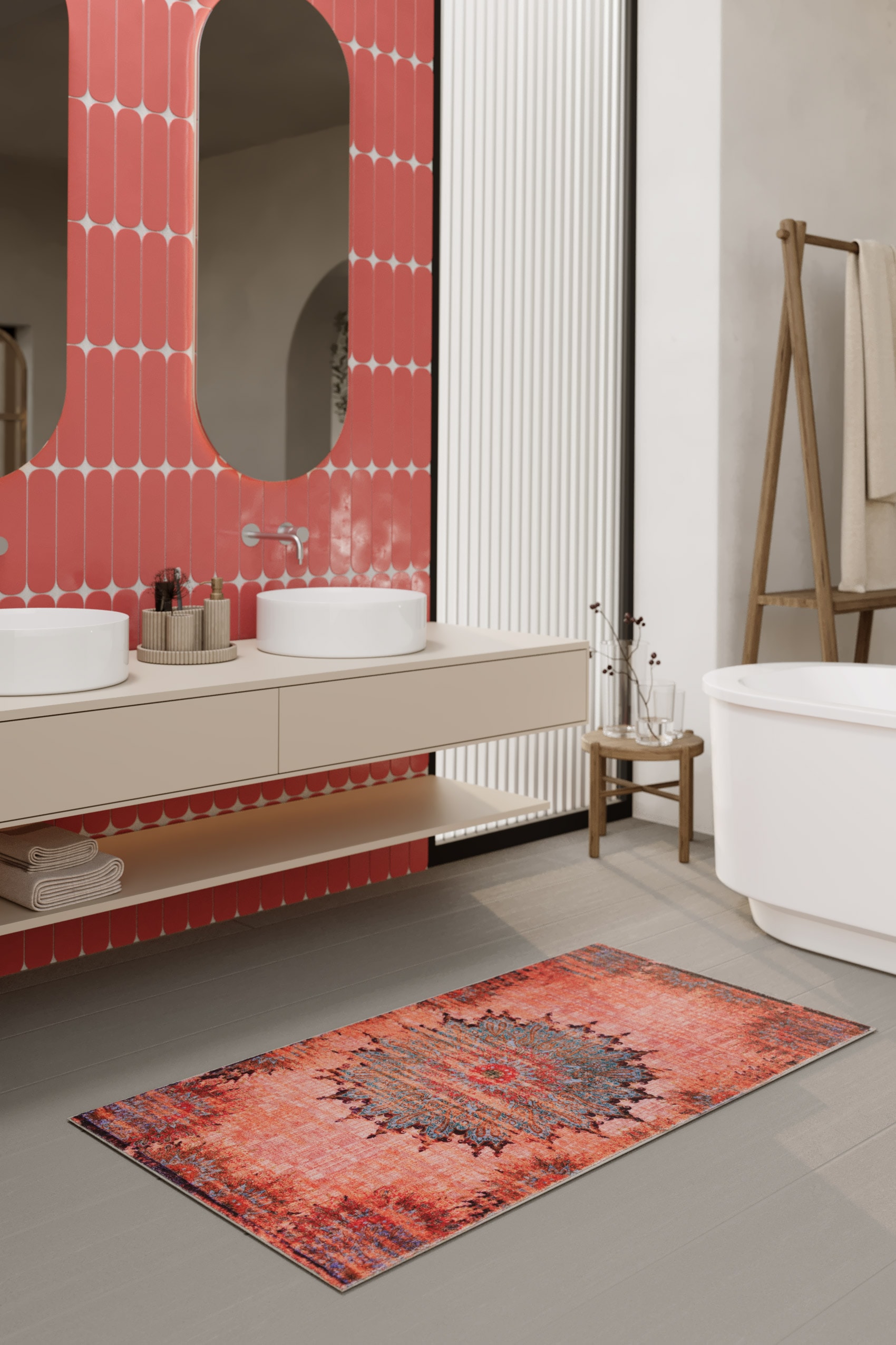 Wecon home Badematte »Healing« Höhe 0,5 mm fussbodenheizungsgeeignet Vintage, waschbar, rutschfest, schnell trocknend, robust, Badteppich