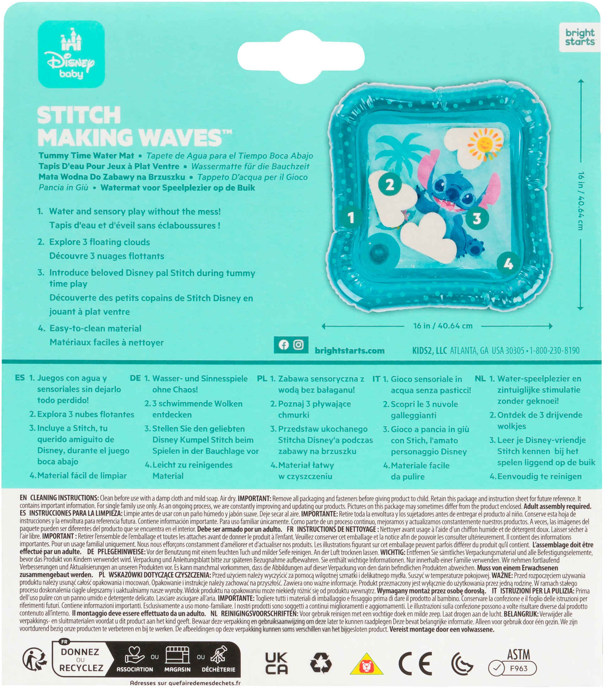 Bright Starts Spielmatte »Stitch Making Waves Tummy Time Water Mat«
