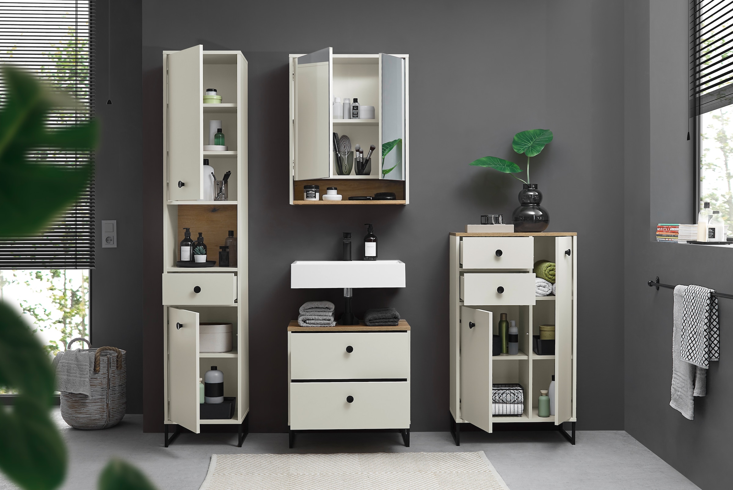 BASIC by Balculina Midischrank »Linea« 1 Stk. tlg. Breite 38cm, U-Profil Füsse, Unterflurauszug