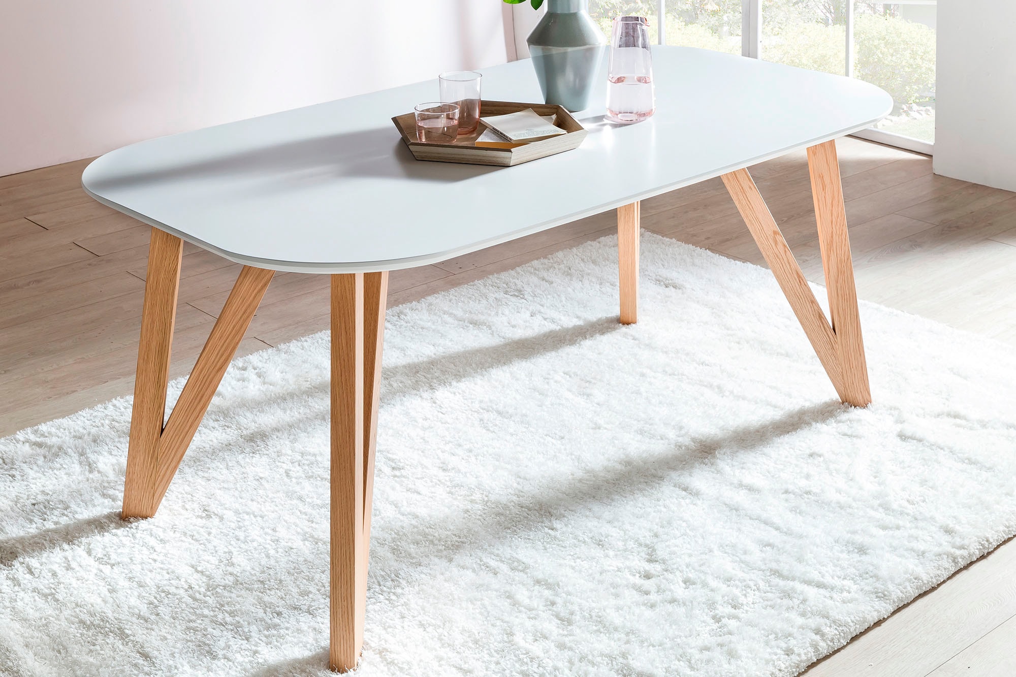 SalesFever Essgruppe »Växjö - Moderner Esstisch inkl. Stühle für gemütliche Mahlzeiten« Set, 5 Stk. tlg. bestehend aus 4 modernen Polsterstühlen und einem 160 cm breiten Tisch