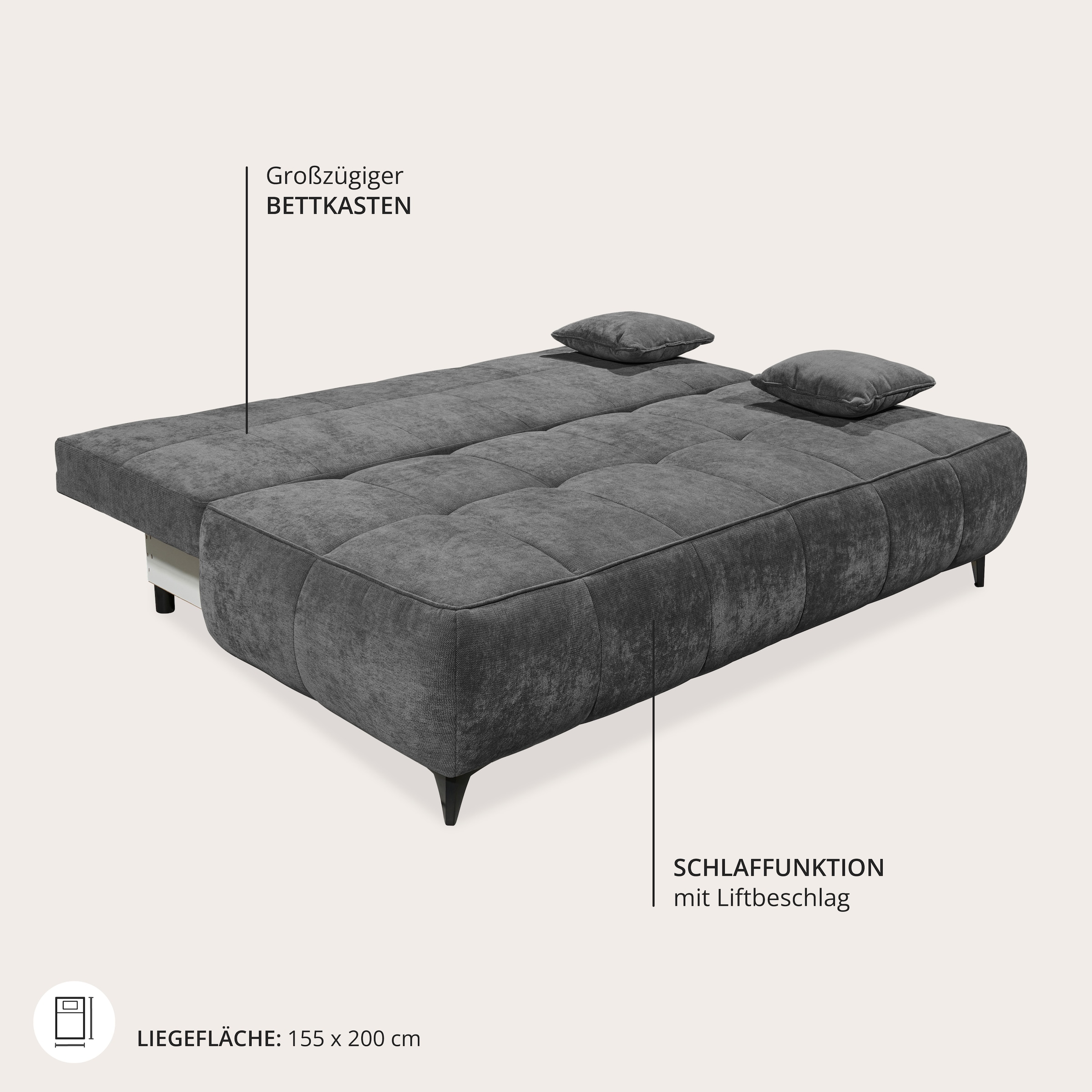 ED EXCITING DESIGN Schlafsofa »Elisa Liftbeschlag, Federkern, Bettfunktion und Bettkasten, B. 215cm«