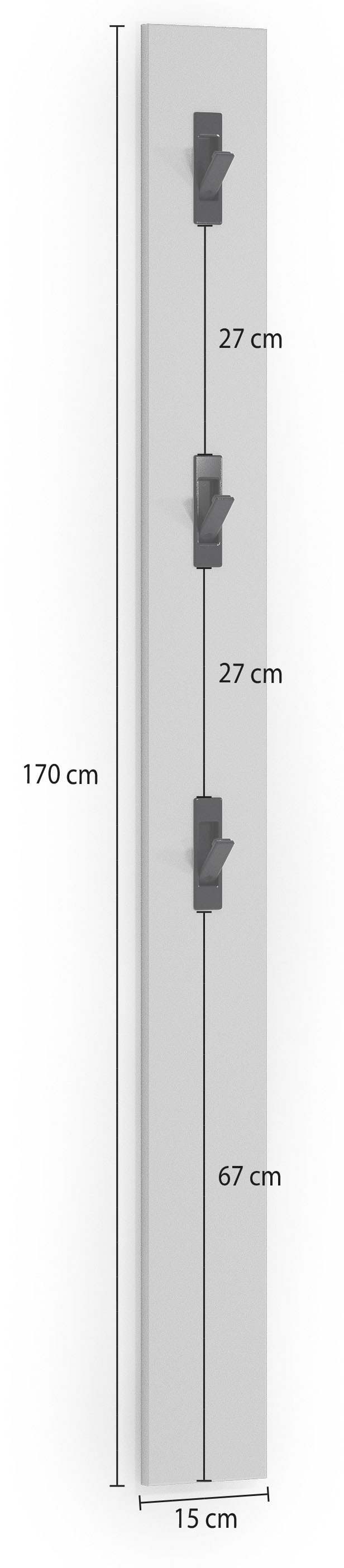 Home affaire Panneau de vestiaire »SPACE, Garderobenleiste, Wanpaneel, Wandgarderobe, Garderobenleiste« 1 cuis tlg. mit 3 Klapphaken, Hochglanz lackiert, 15x2x170 cm