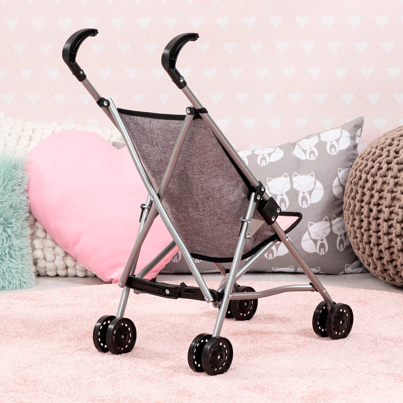 Bayer Poussette de poupée »grau/rosa mit Schmetterling«