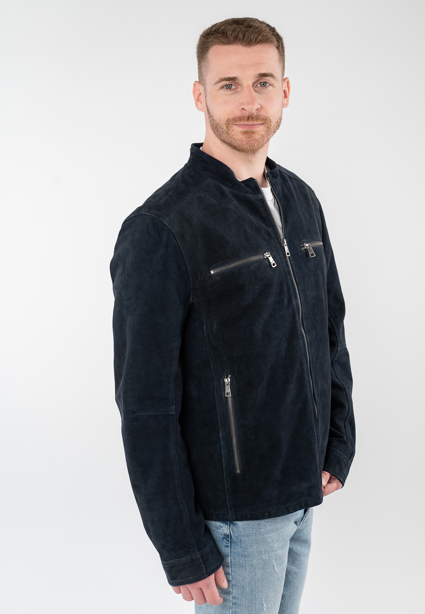 Mauritius Veste en cuir »MMBerat« aus Veloursleder in Denim-Struktur