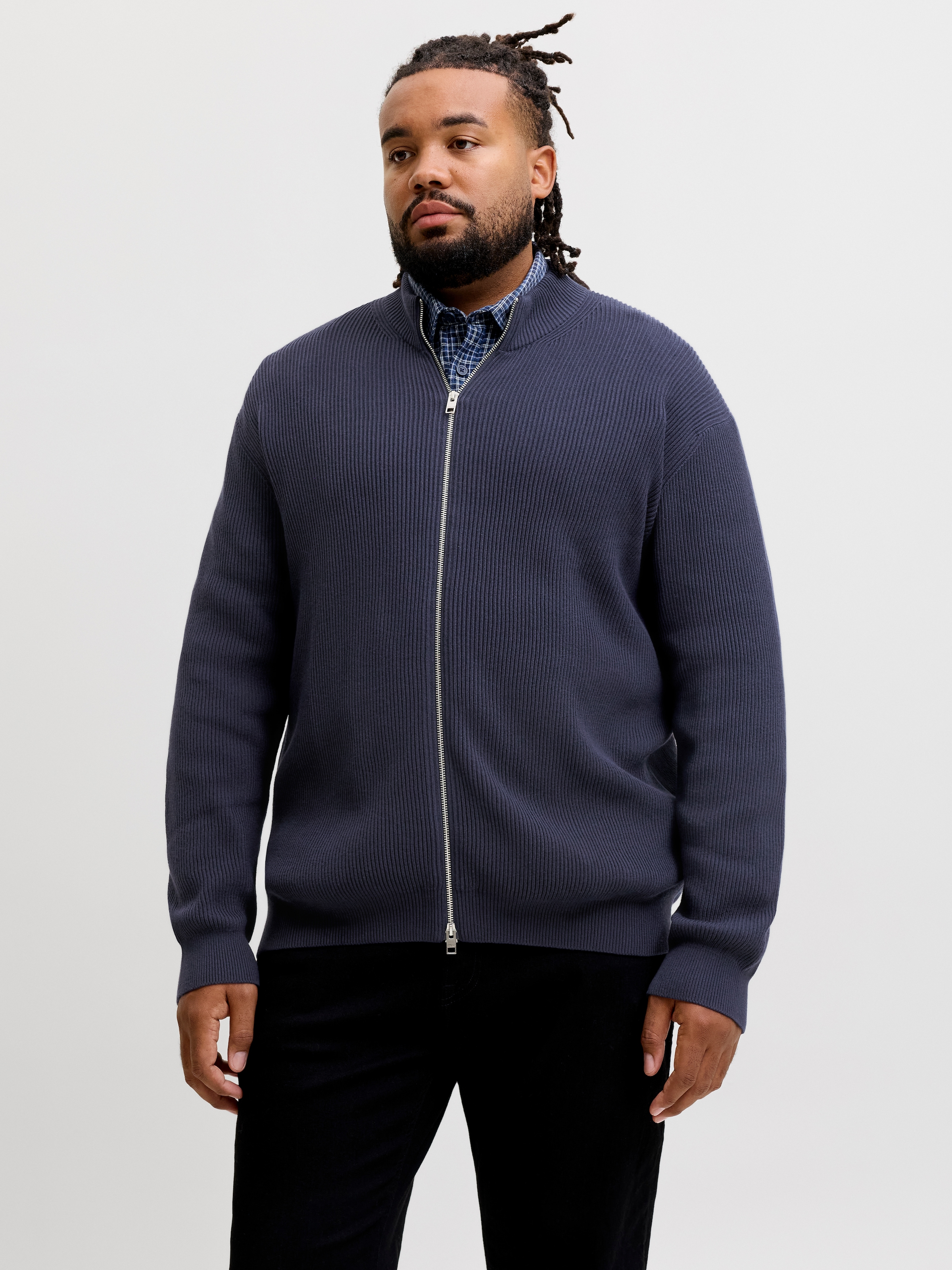 Jack & Jones PlusSize Veste en tricot »JJEPERFECT KNIT FULL ZIP CARDIGAN SN PLS« mélange de coton, avec col montant