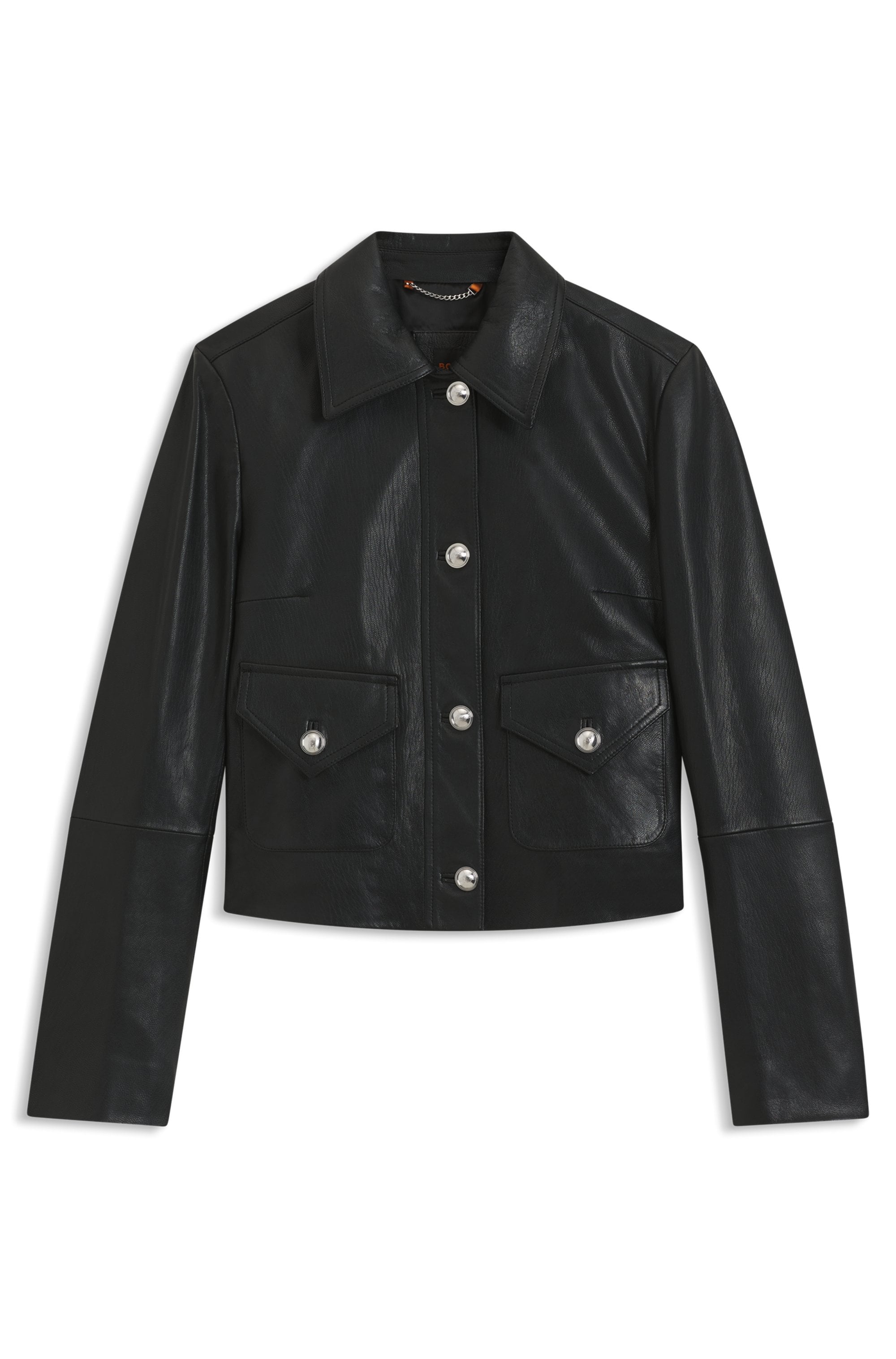 BOSS ORANGE Veste en cuir »Sakara Premium Damenmode« Avec col pointu et poches à rabat, coupe Regular