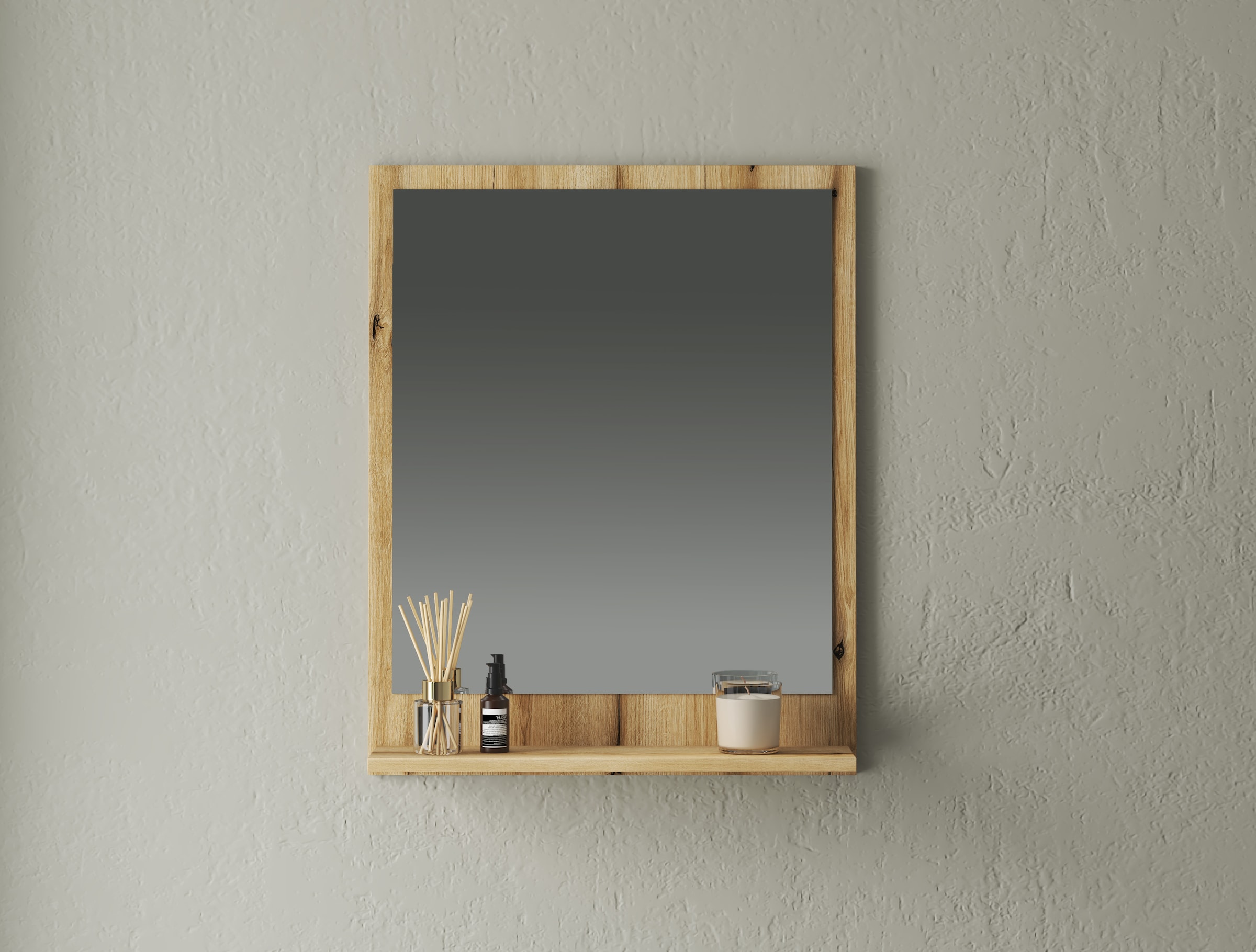 INOSIGN Miroir de salle de bain »Oslo, Spiegel in Eiche Evoke, Wandspiegel im skandinavischen Design« mit Ablagefläche, 60 cm breit