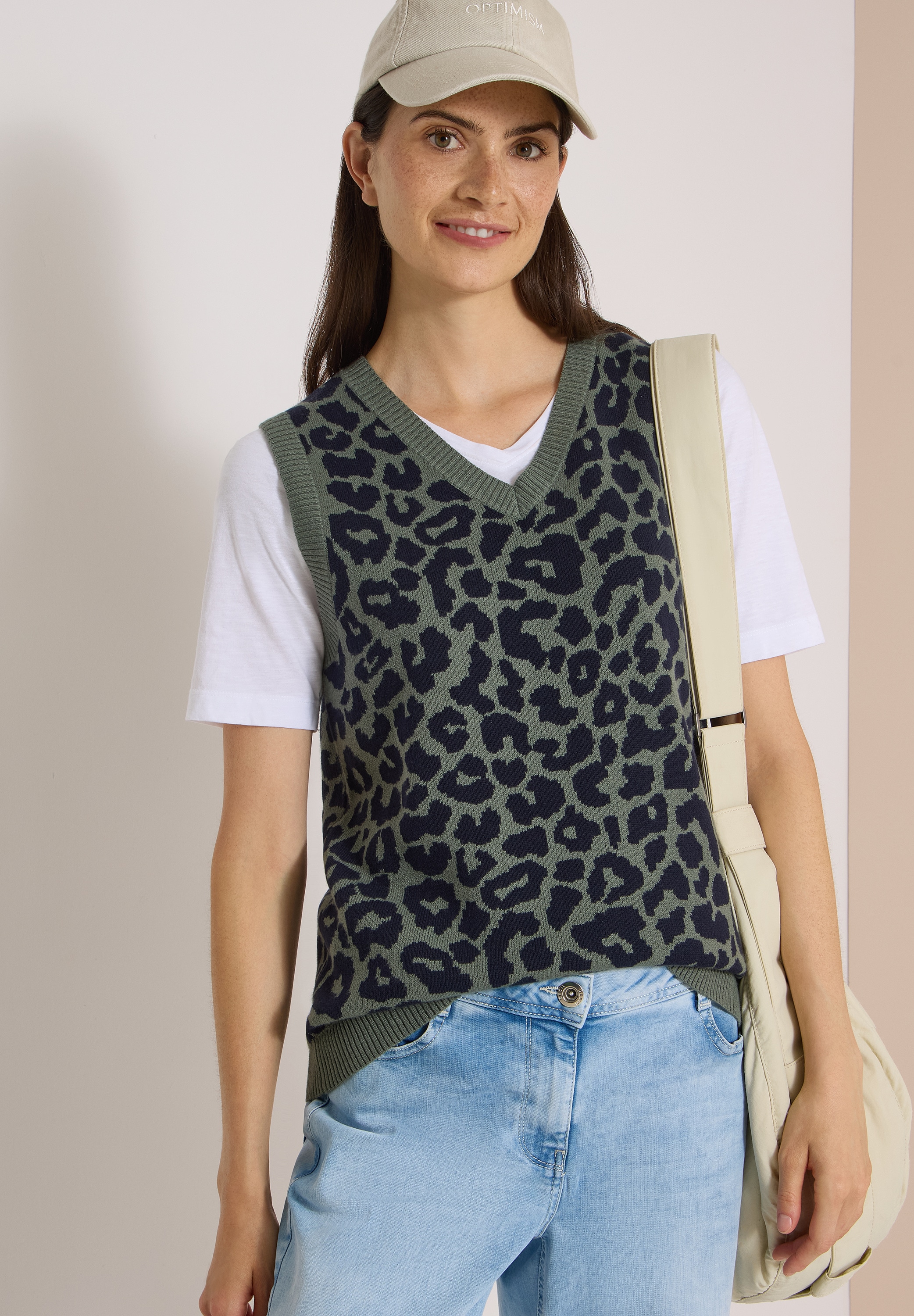 Cecil Pull-over gilet d'été avec col en V et motif léopard