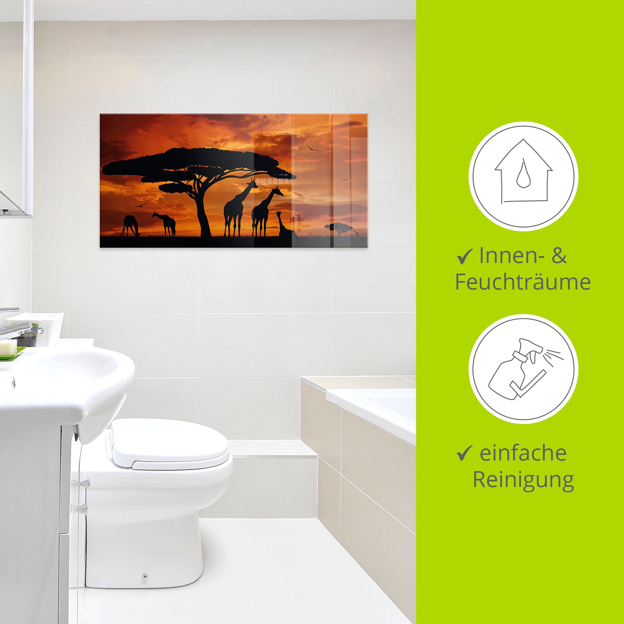 Artland Tableau en verre »Herde von Giraffen im Sonnenuntergang« 1 cuis tlg. in verschiedenen Grössen