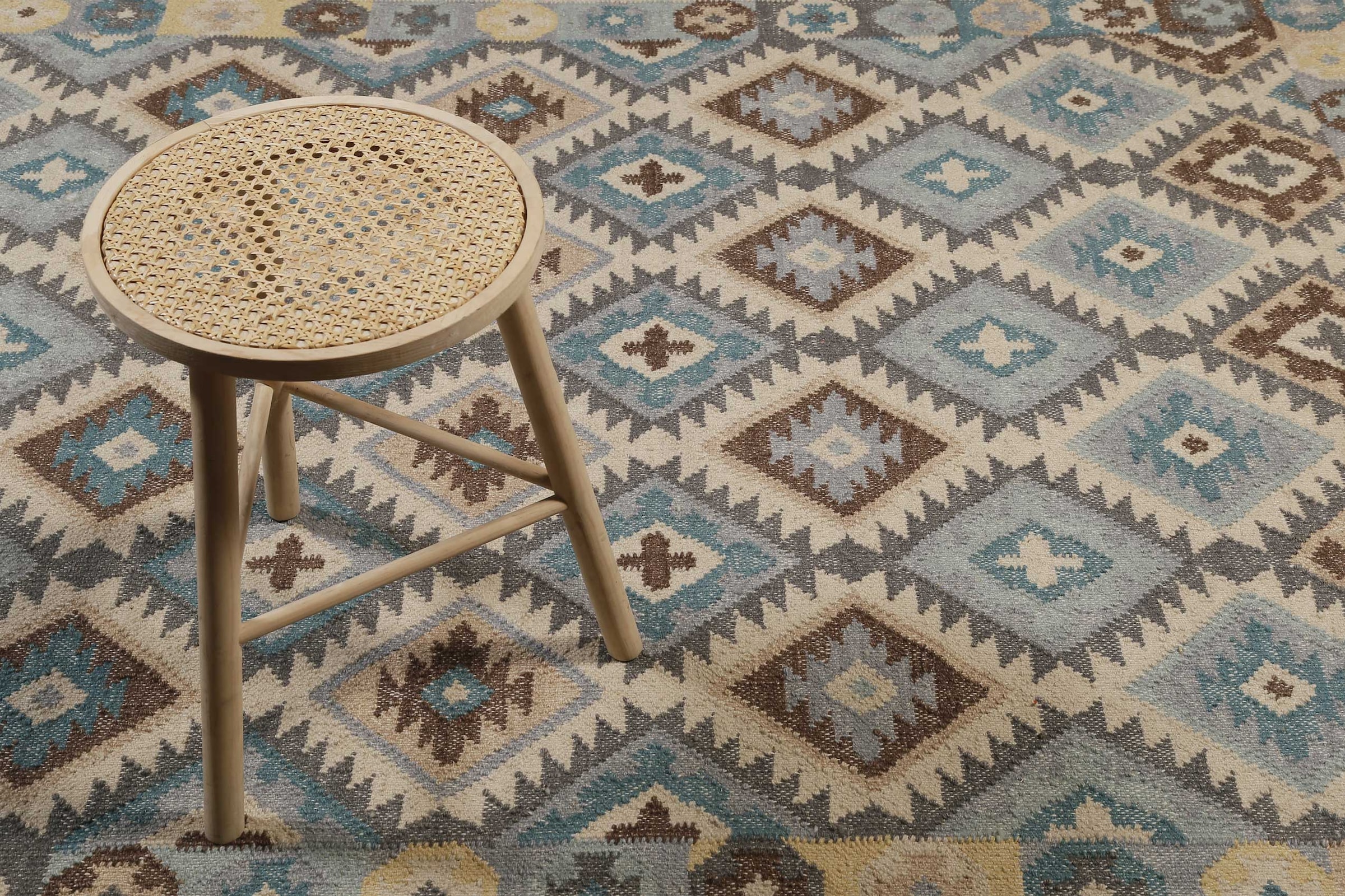 Green Looop Tapis en laine »Migny« Rectangulaire 5 mm Höhe Fransen, Kelim, handgewebt, Natur, Wohnzimmer, Schlafzimmer, Raute