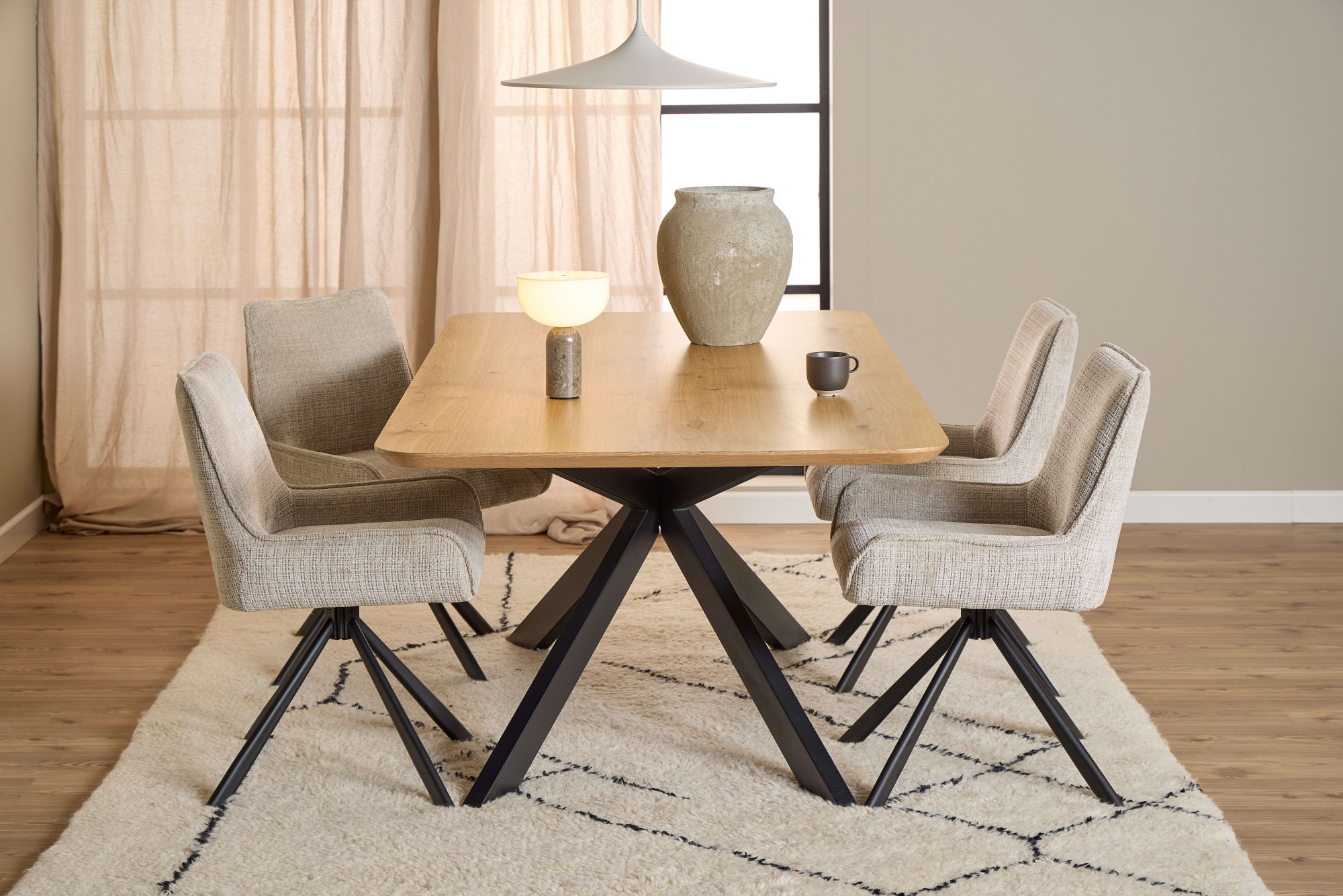 ACTONA GROUP Chaise de salle à manger »Eddie« (Ensemble) Chaise de salle à manger, jute beige, piètement 4 étoiles, avec fonction pivotante, 2 pcs