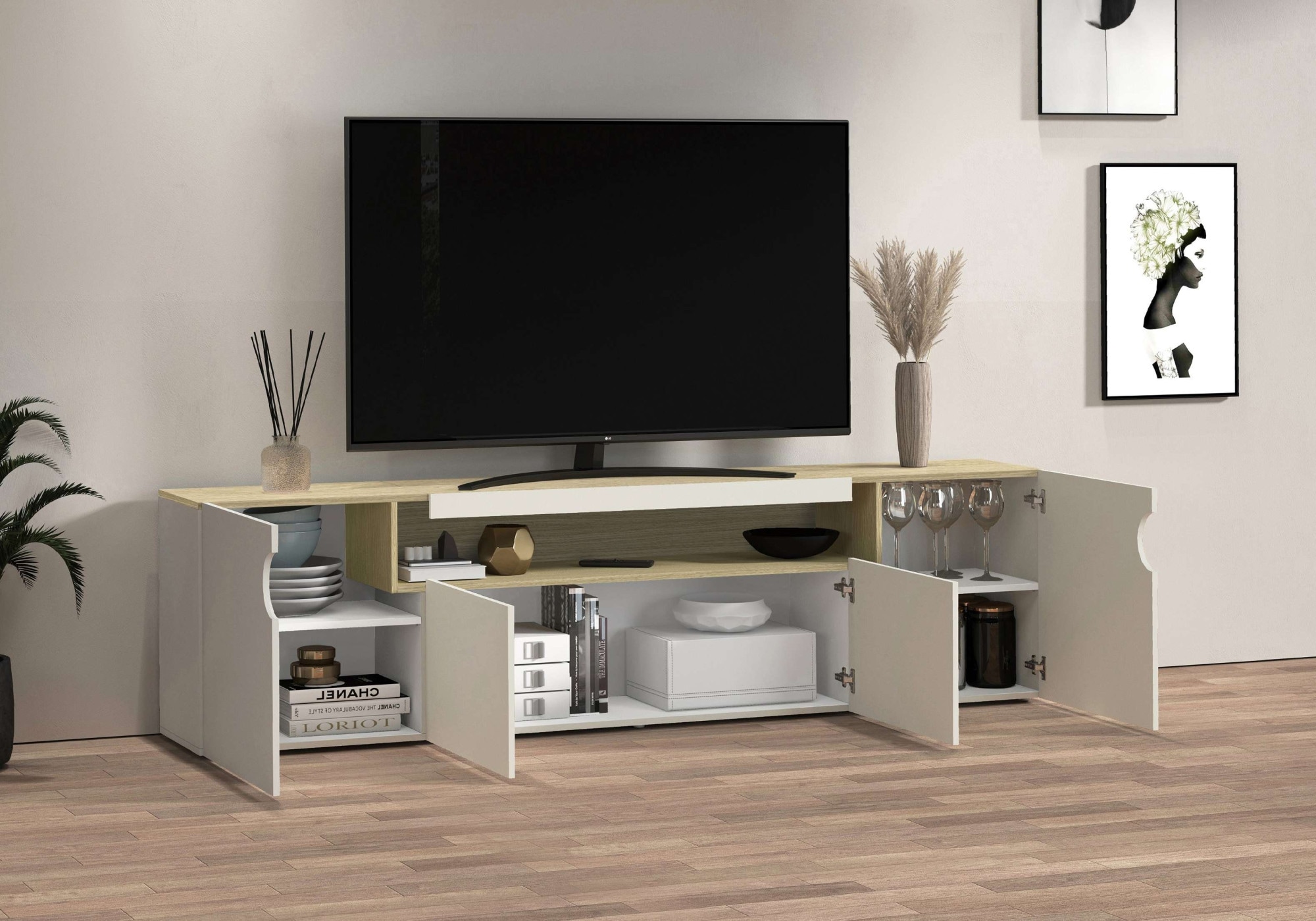 GOODproduct Lowboard »REAL,Lowboard,TV-Kommode,TV-Möbel,TV-Bank« 1 Stk. tlg. Mit 4 Türen, davon 2 abgerundet, die ein ovales offenes Fach bilden