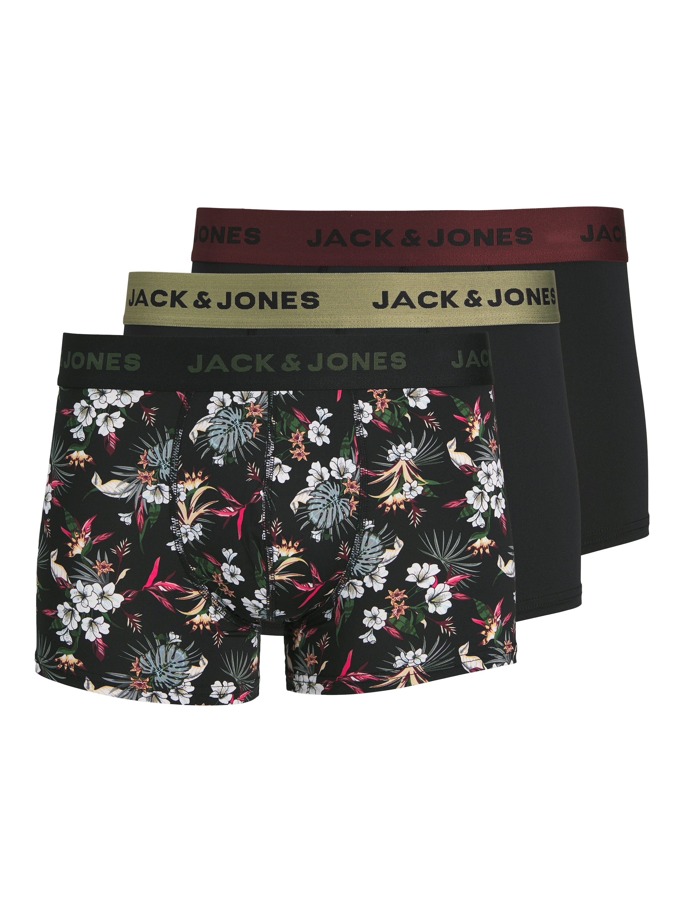 Jack & Jones Funktionsboxer »JACFLOWER aus Microfaserqualität und schnelltrocknendem Material« Packung, 3 Stk. unifarben mit Farbeinsatz, modisch, eng anliegend, Microfaser