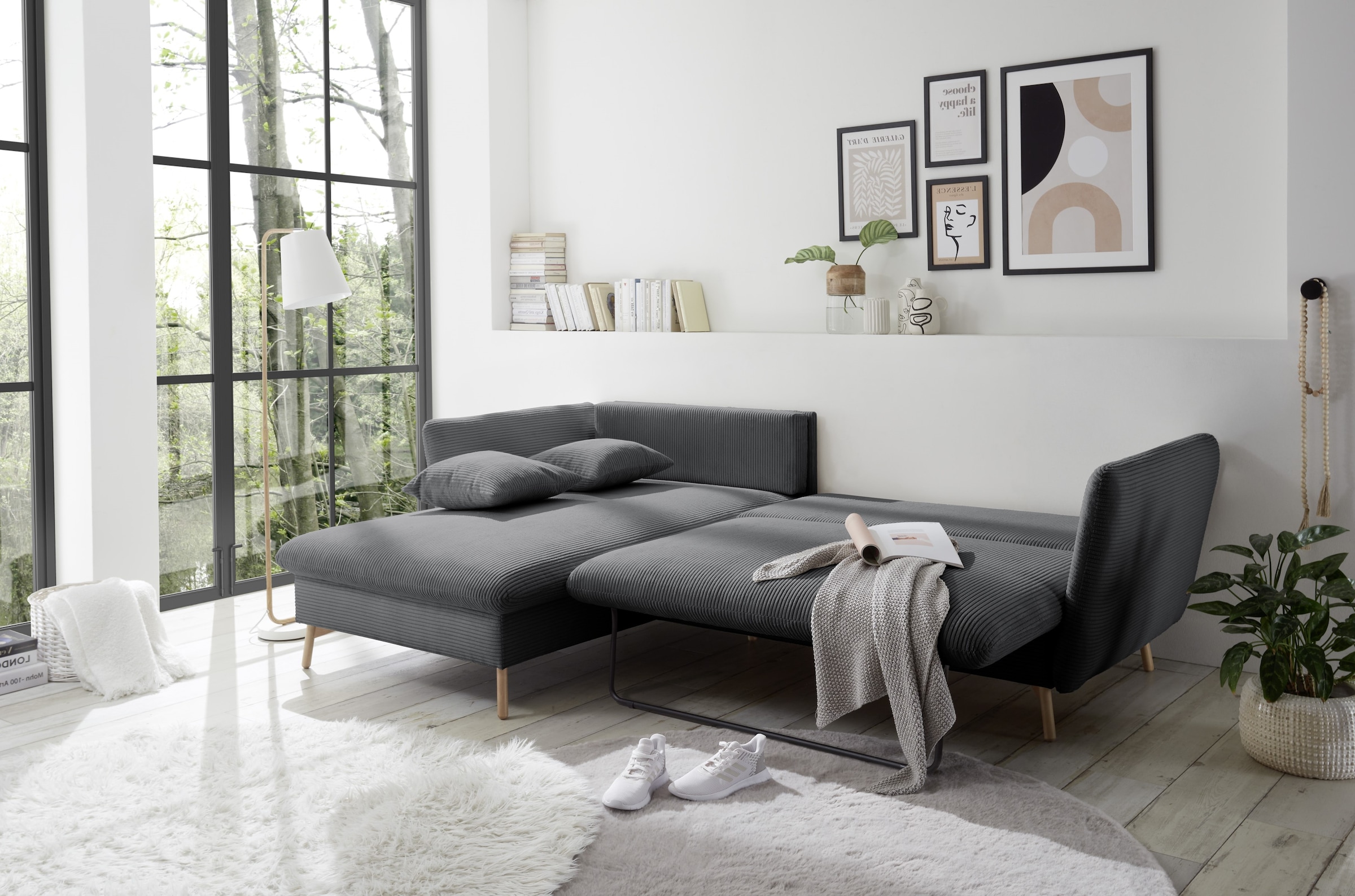 GOODproduct Canapé d'angle »MERLE, 258 cm, L-Form, traumhafter Cord,« avec fonction lit et coffre, surface couchage 224 x 139