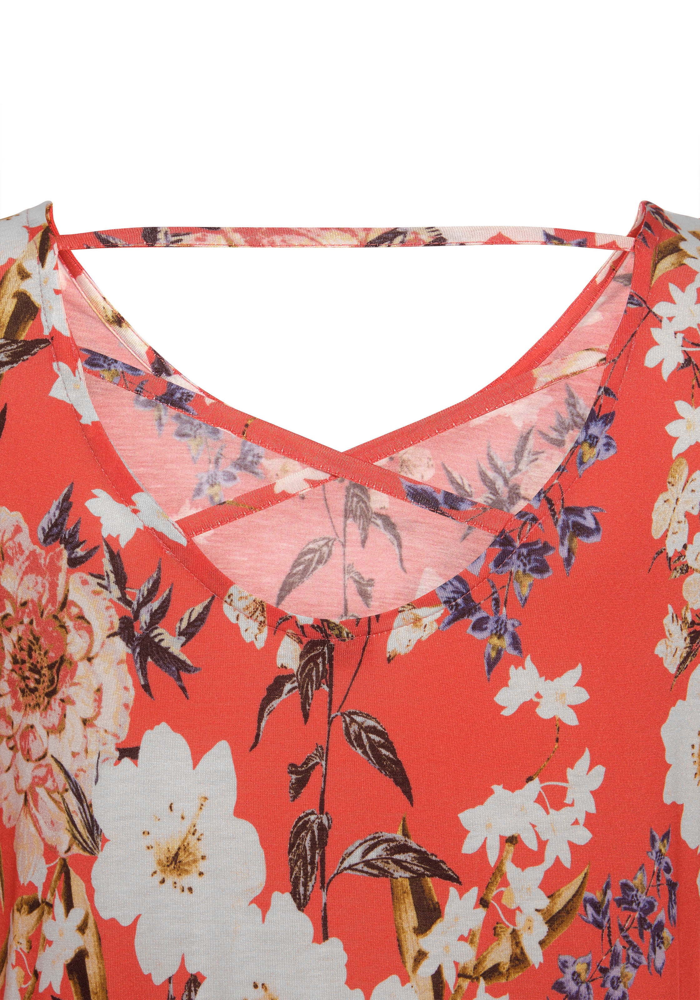 s.Oliver Robe en jersey mit Blumenprint und Volantrock, 3/4-Ärmel, Sommerkleid, Strandkleid