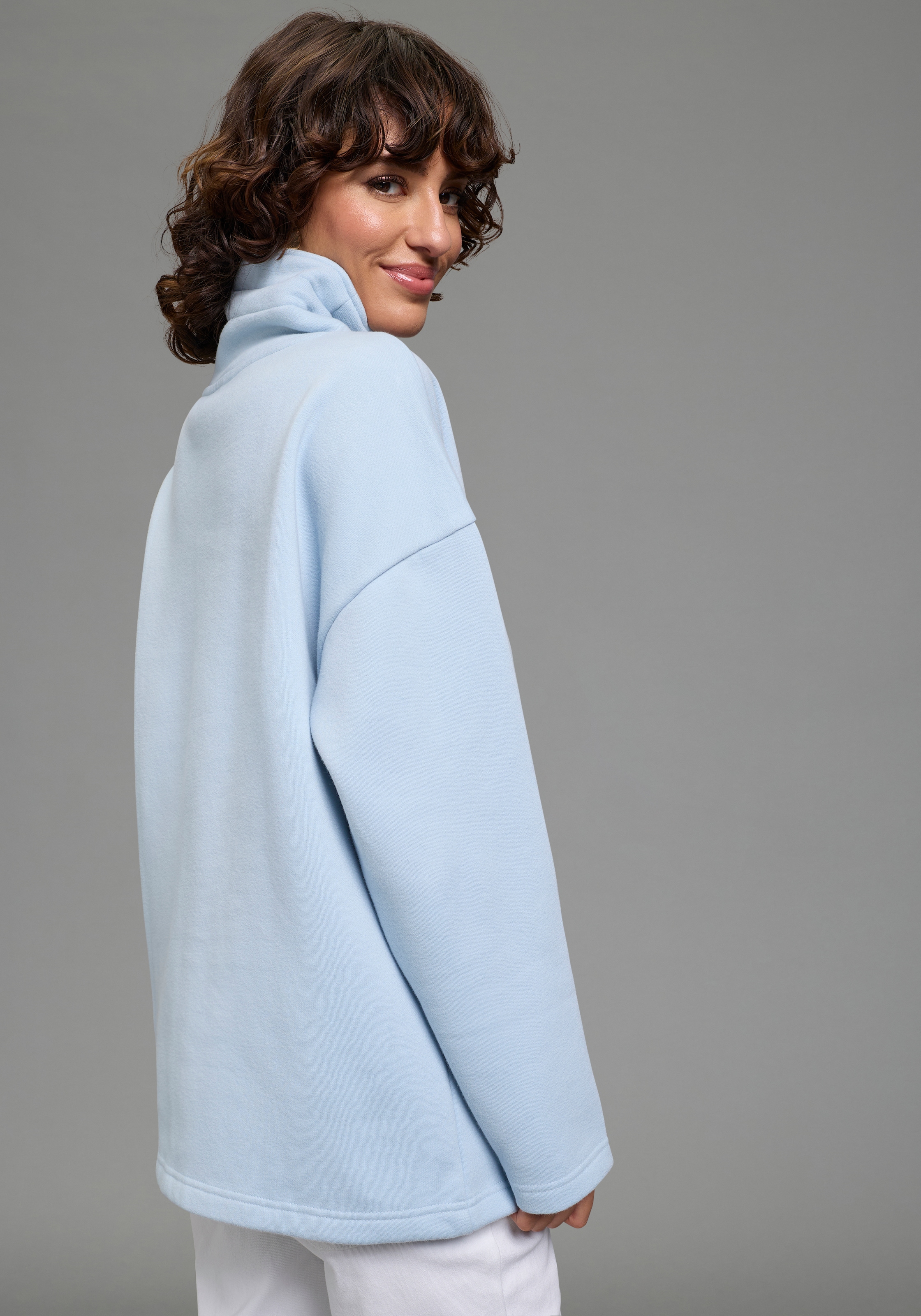 Laura Scott Sweat-shirt long , casual Stil, hoher Stehkragen mit Kordelzug, hüftbedeckende Länge
