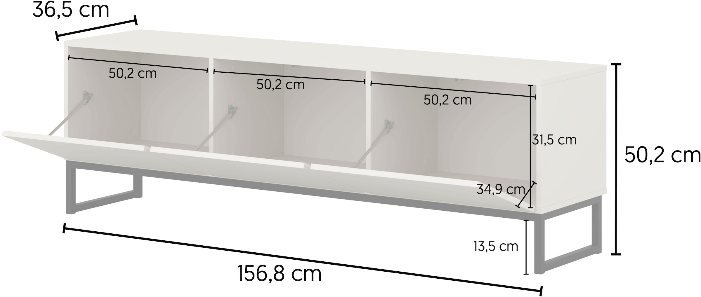 GOODproduct Table basse »Loft, Breite 157 cm, TV-Board 3 Klappen, Metallkufen« commode TV avec beaucoup de rangement, fonction push-to-open