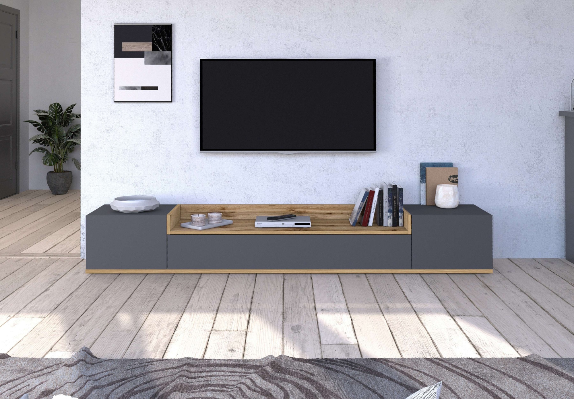 GOODproduct Lowboard »BOLSENA,TV-Kommode, TV-Möbel,TV-Bank, 4 Fächer und offenes Ablagefach« 1 Stk. tlg. stehend/hängend montierbar, Made in Italy, B/T/H: 200 × 35 × 31,2 cm