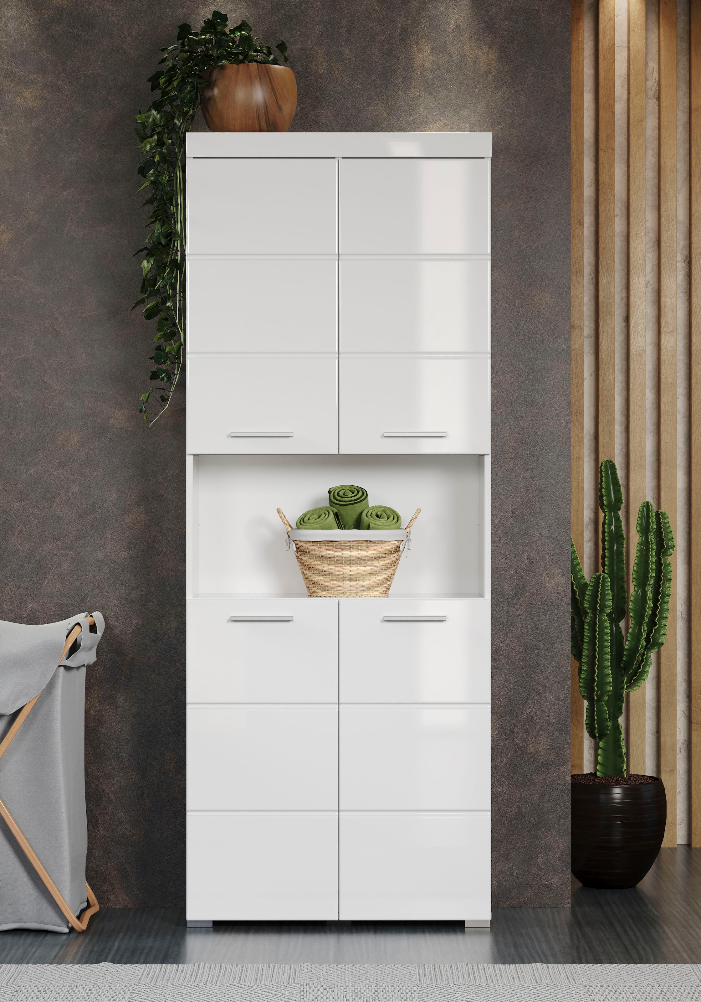 welltime Hochschrank »Avena« Badschrank 4-türig mit o. Fach und 4 Einlegeböden - B/T/H 73/31/190 cm