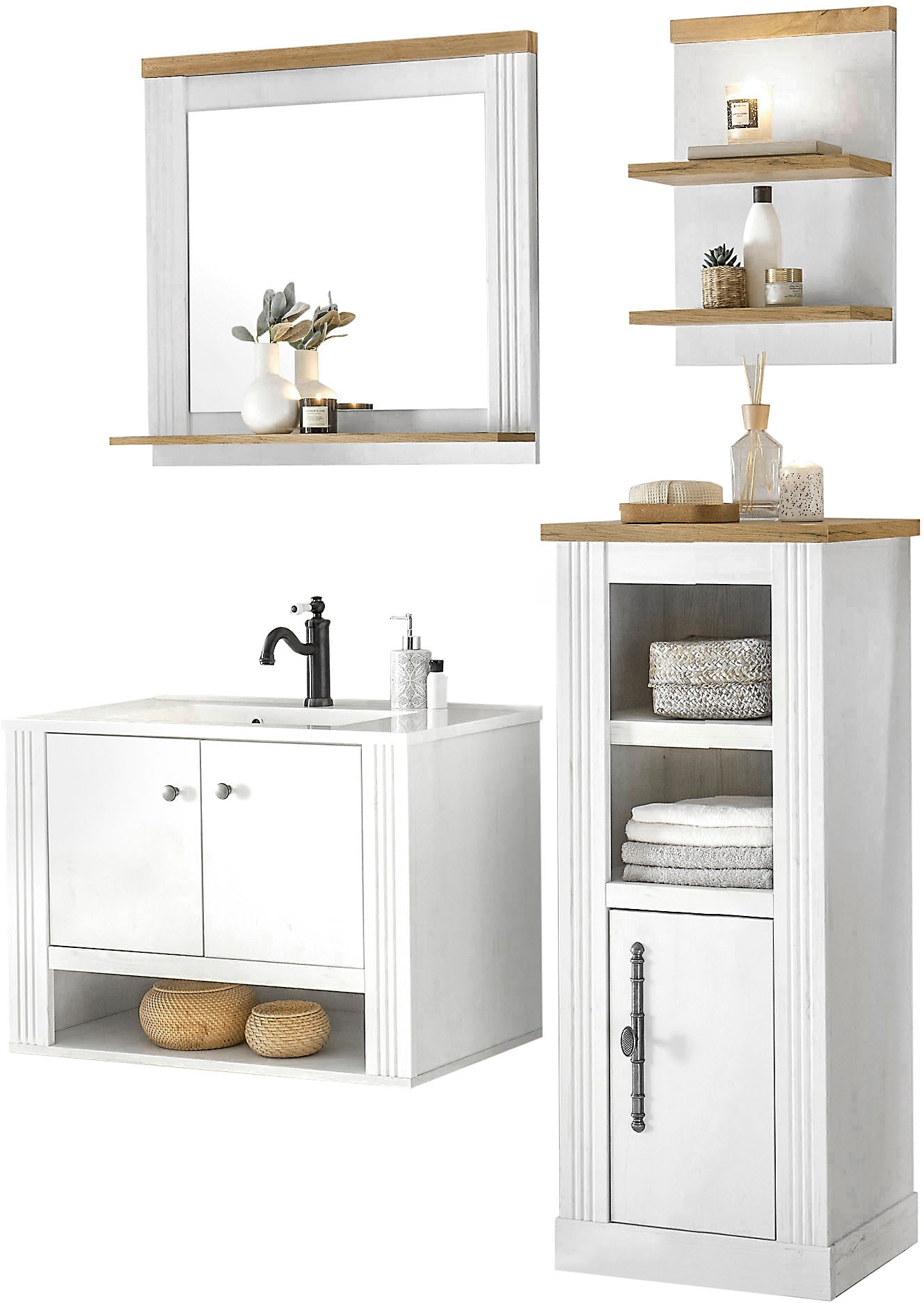 GOODproduct Ensemble de meubles de salle de bain »WESTMINSTER, Bad im Landhausstil, 4-teiliges Badezimmer« 4 cuis tlg.