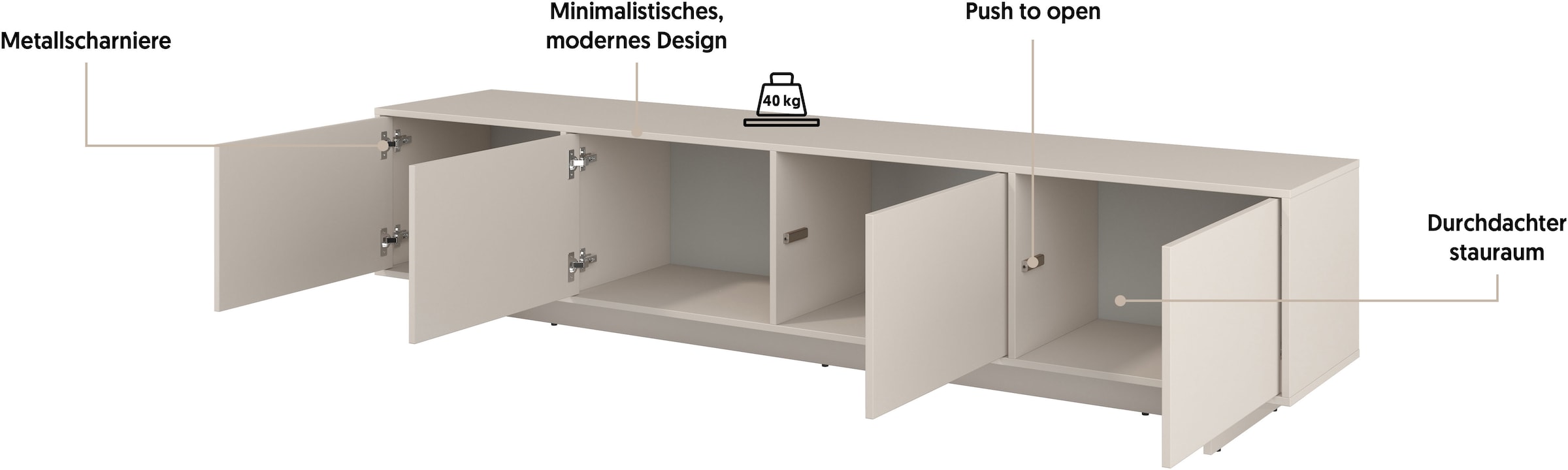 GOODproduct Lowboard »Tatami, Modernes griffloses TV-Board, Breit 220,50cm, TV-Schrank« TV-Schrank, TV-Board mit viel Stauraum, push-to-open-Funktion