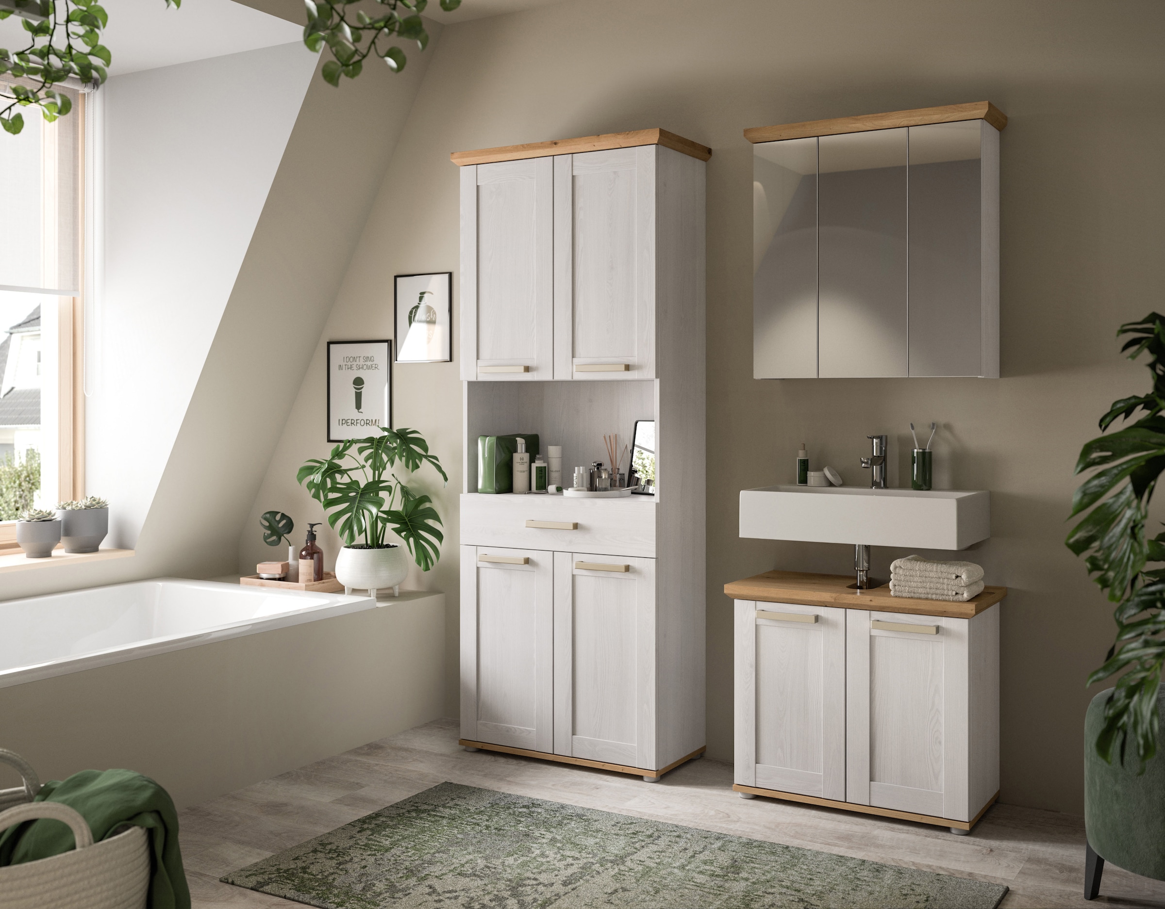 welltime Armoire sous lavabo »COSENZA, Breite 69cm, 2 Türen, 1 Einlegeboden, mit Siphonausschnitt« in Landhausoptik, mit weiteren Artikel der Serie kombinierbar, 1 cuis tlg. Waschbeckenunterschrank, WBU, Bad, Badezimmer