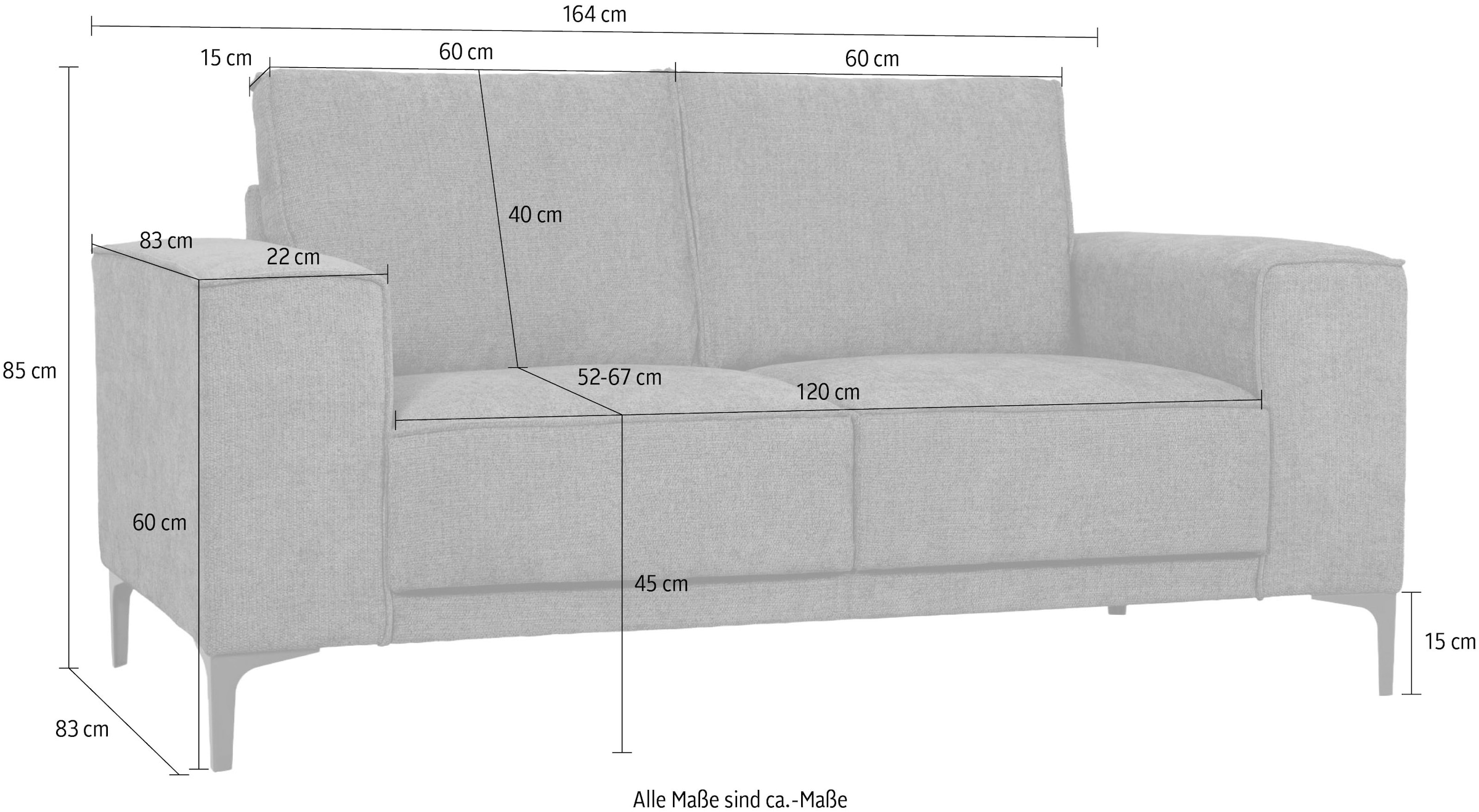 GOODproduct 2-Sitzer »Kompaktsofa Oland mit modernem Chenille-Bezug« 164 cm, Wellenunterfederung, Skandi-Design, Metallfüsse