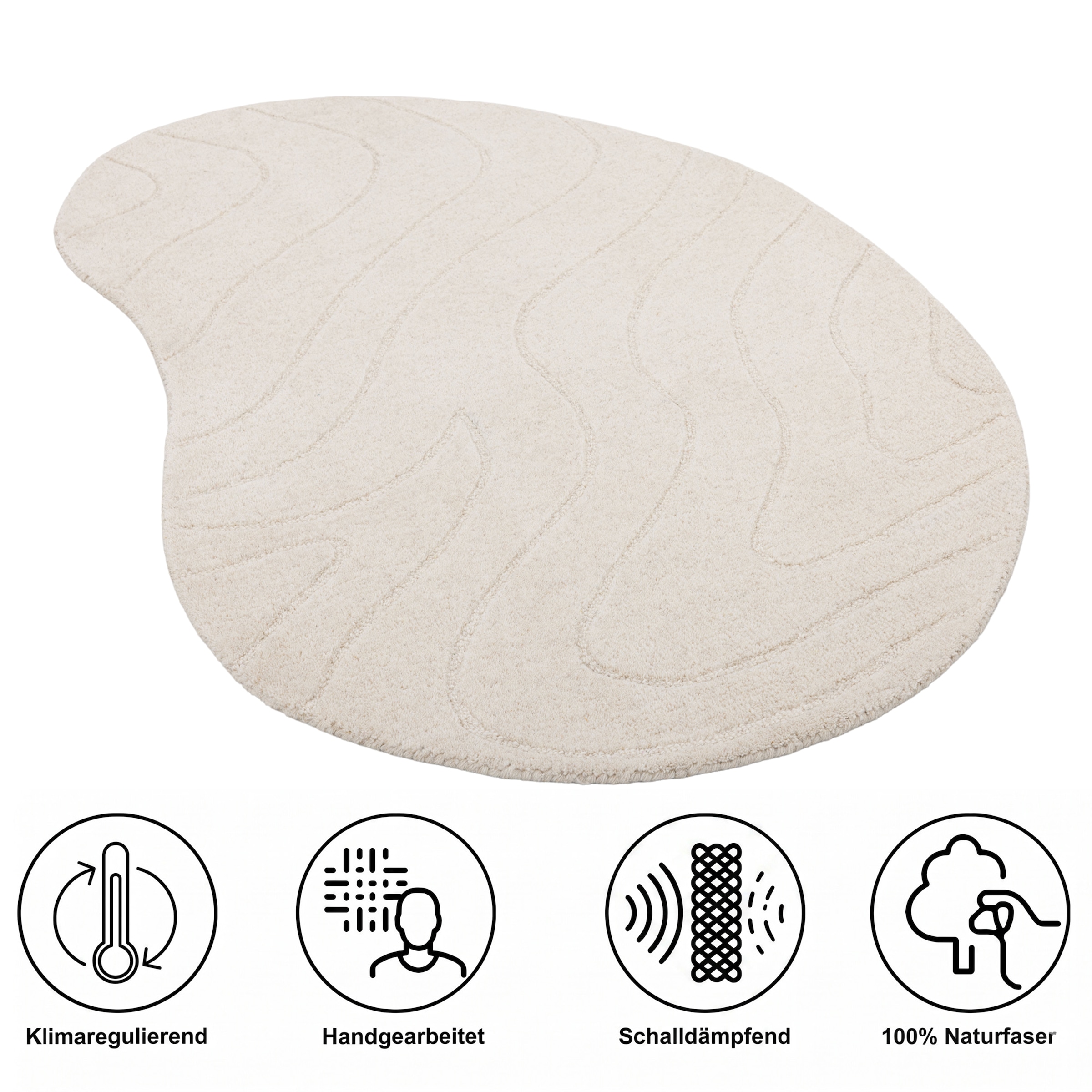 LeGer Home by Lena Gercke Tapis en laine »Zarrah, mit Wellendesign, besondere Form, organisch« ovale 14 mm Höhe Laine pure, moderne, scandinave, chambre à coucher, salon, salle à manger