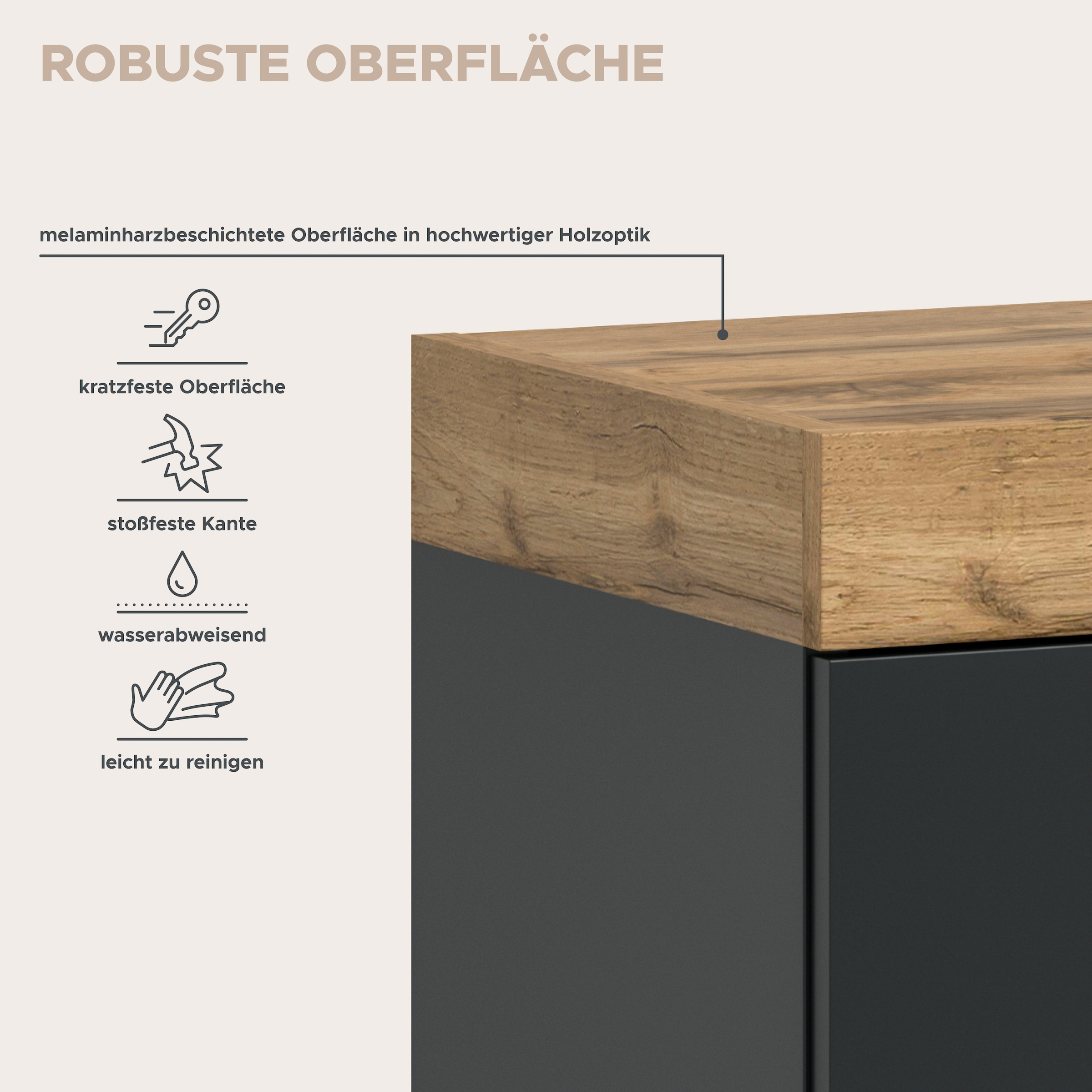 GOODproduct Sideboard »MAMBO, TOPSELLER!, Breite 125cm, 2 Türen, 3 Schubkästen, push-2-open« 2 farbige Ausführung, in verschiedenen Farben erhältlich, 1 Stk. tlg. Sideboard, Kommode, Wohnzimmer, Flur, Arbeitszimmer