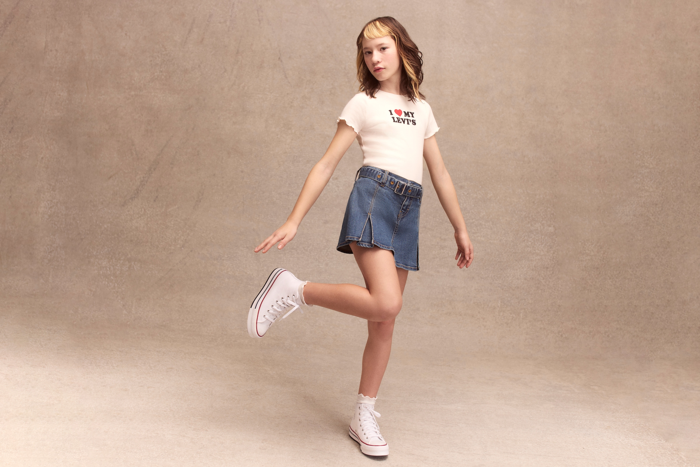 Levi's® Kids Jupe en jean »LVG PLEATED SKORT W BELT« short jupe en denim avec ceinture en jean / pour filles