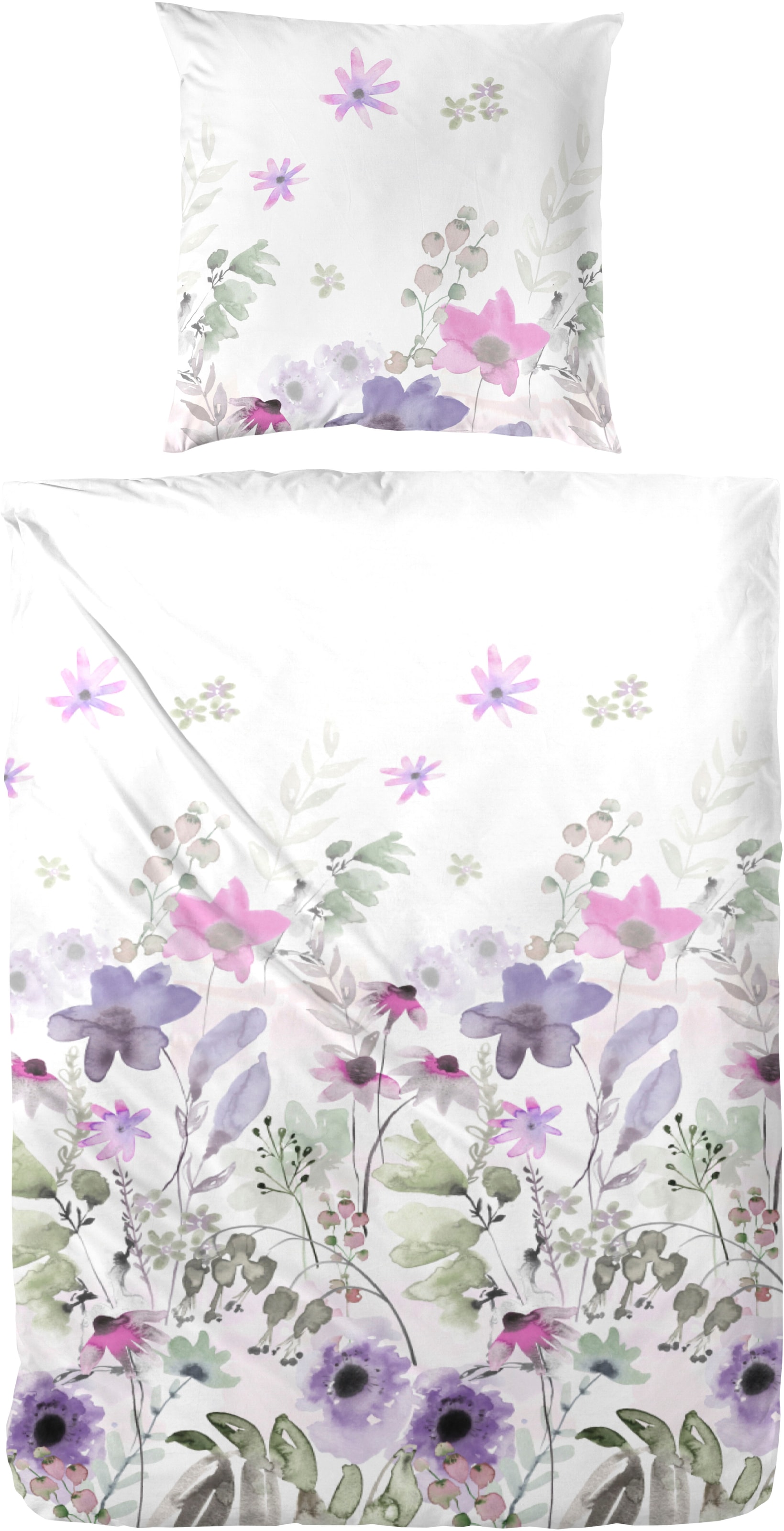 Primera Linge de lit »Mako-Satin-Bettwäsche Alpine Garden« 2 cuis tlg. mit kunstvollen Blumen