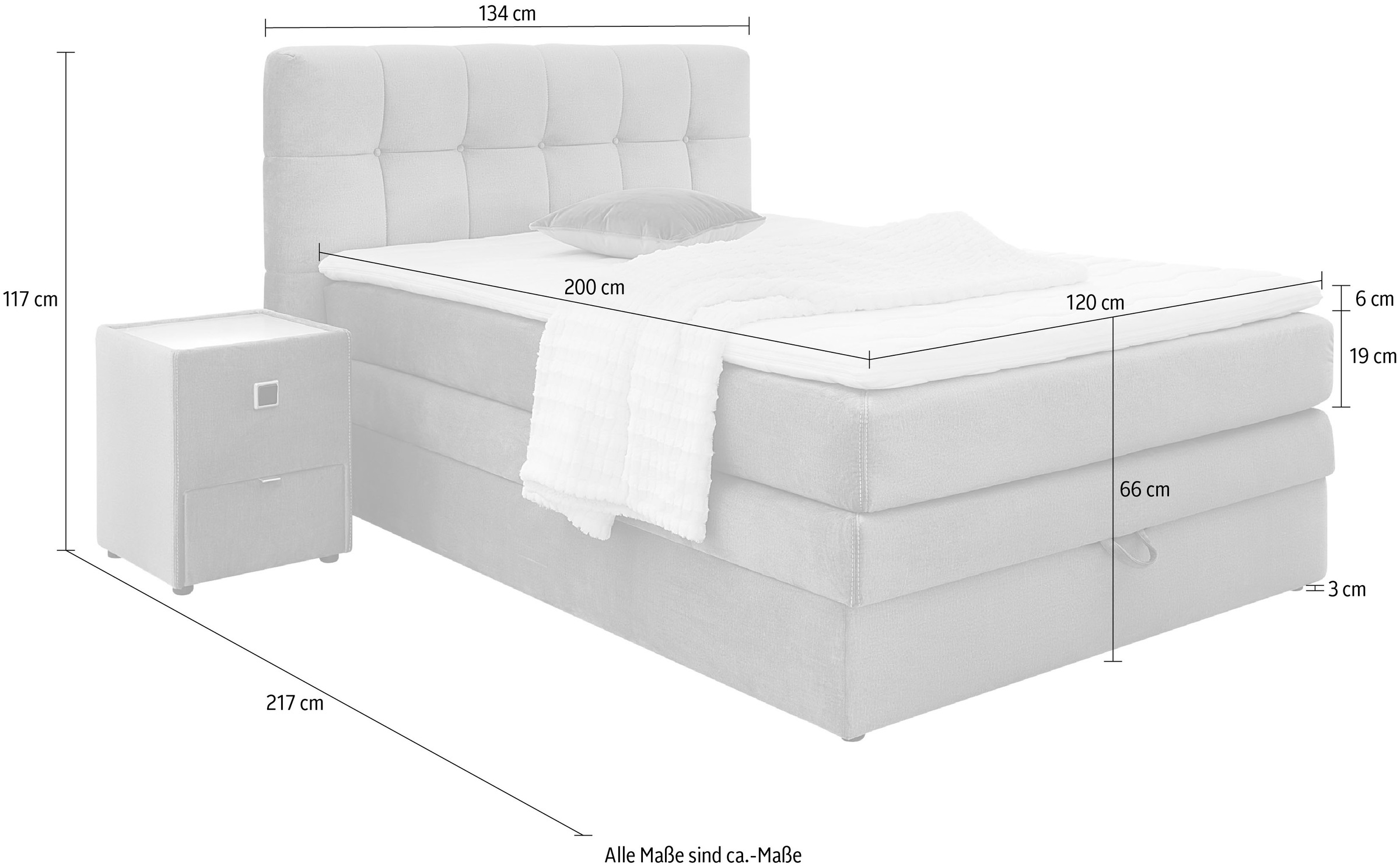 Jockenhöfer Gruppe Boxspringbett »AMY mit Bettkasten, inkl. Bonnell- oder Taschenfederkernmatratze H2-H4« mit 6 cm Kaltschaum-Topper, Samt-Bezug, 120x200 und 140x200 cm